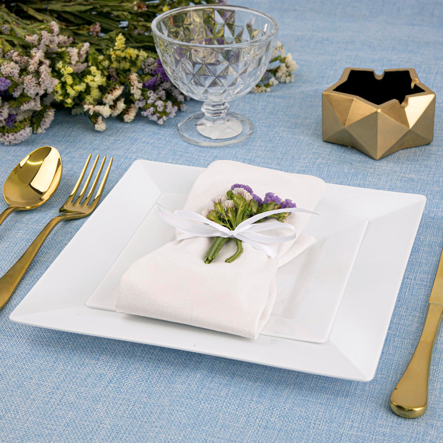 SETUP [Case of 240 Combo White Square Plates, Disposable Plastic Plates - Premium Heavy-Duty 120 Disposable 9.5" Dinner Party Plates and 120
