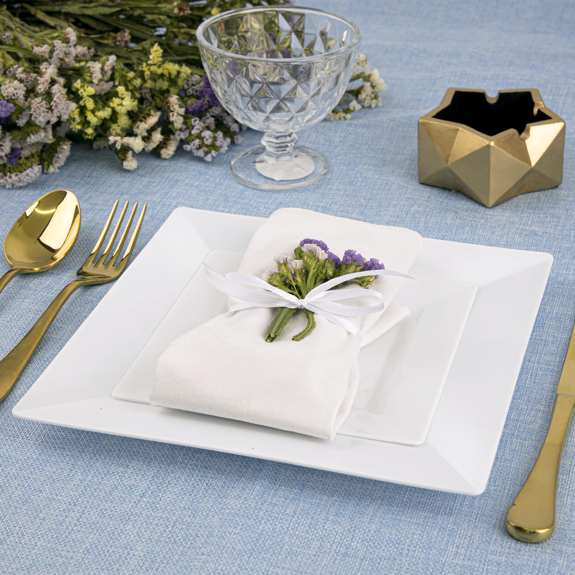 SETUP [Case of 240 Combo White Square Plates, Disposable Plastic Plates - Premium Heavy-Duty 120 Disposable 9.5" Dinner Party Plates and 120