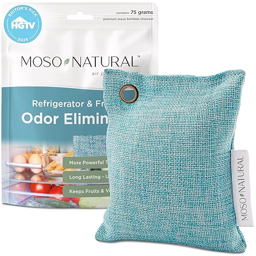 Moso Natural Fridge Odor Eliminator, HGTV Editor’s Pick, Bamboo Charcoal Refrigerator Deodorizer for Fridge and Freezer, Unscented Reusable Odor