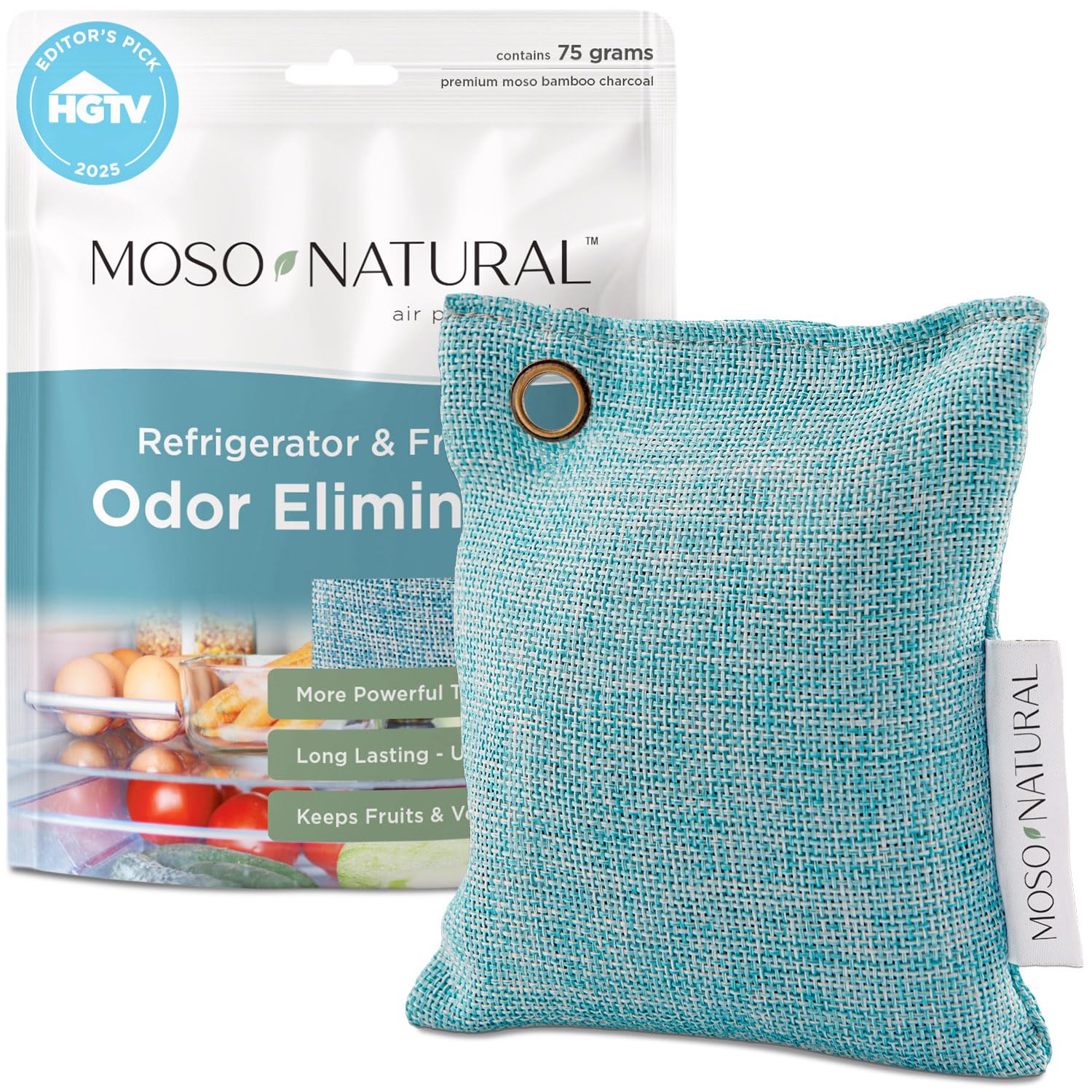 Moso Natural Fridge Odor Eliminator, HGTV Editor’s Pick, Bamboo Charcoal Refrigerator Deodorizer for Fridge and Freezer, Unscented Reusable Odor