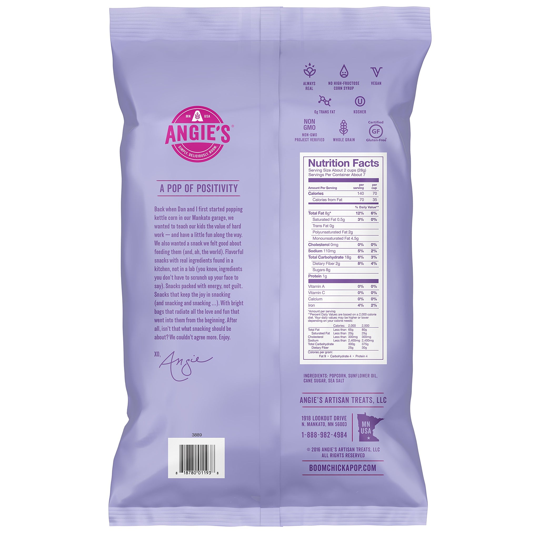 Angie's BOOMCHICKAPOP Sweet & Salty Kettle Corn Popcorn, 7 Ounce Bag (Pack of 12 Bags)