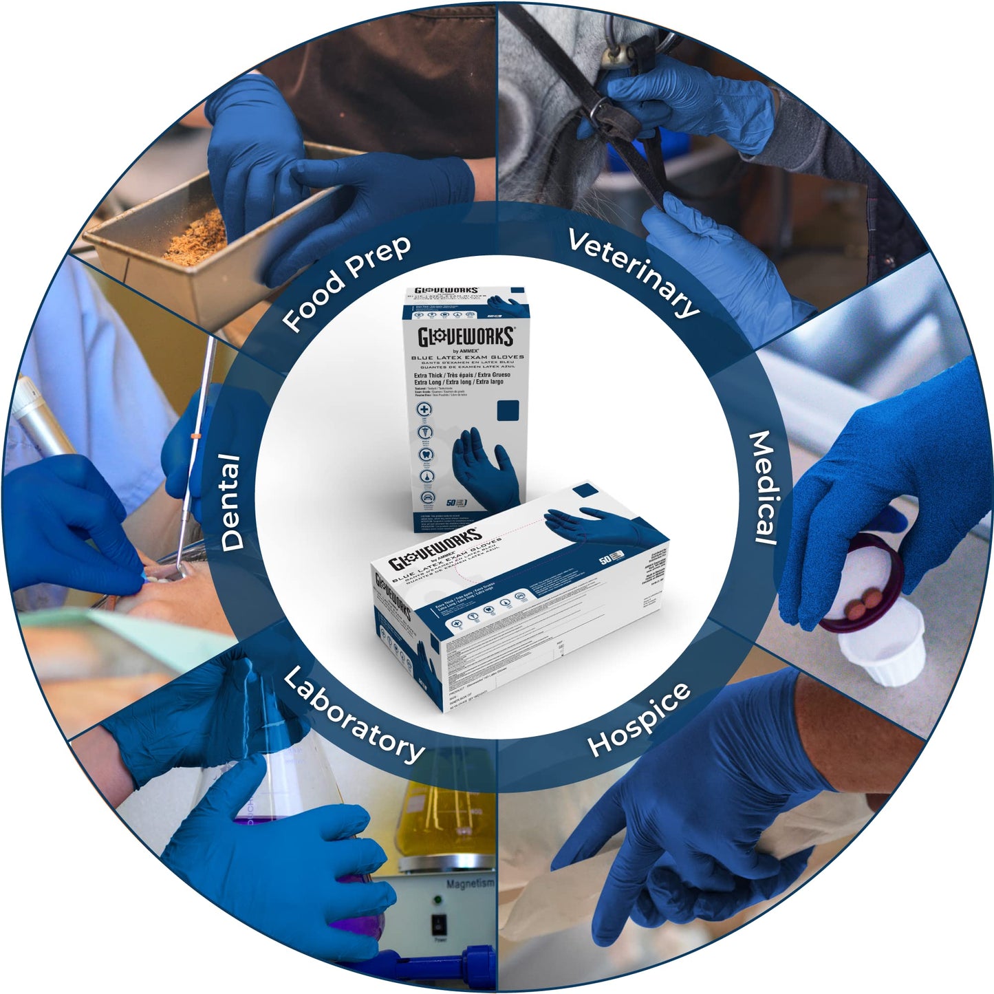 AMMEX GLOVEPLUS HD Medical Blue Latex Gloves, Box of 50, 13 mil, Size XLarge, Powder Free, Textured, Disposable, Non-Sterile, GPLHD88100-BX, Extra