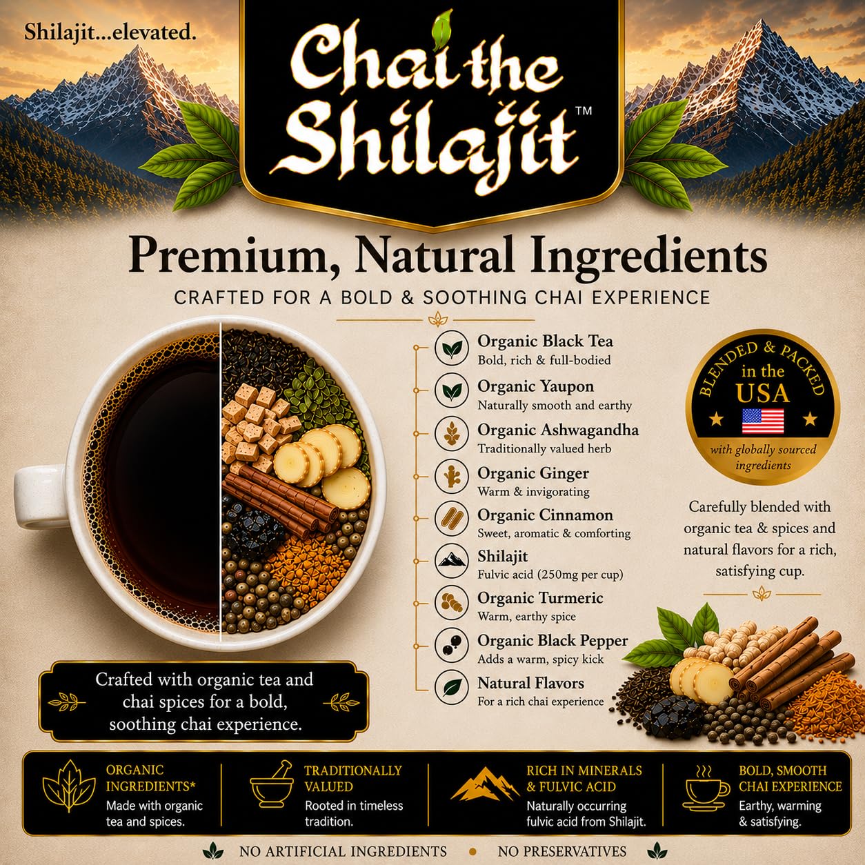 Authentic Shilajit Chai Tea - 20 Tea Bags - Black Tea with Herbal Chai Spices & Shilajit - Smooth & Aromatic - Blended & Packed in USA - InnovDuty