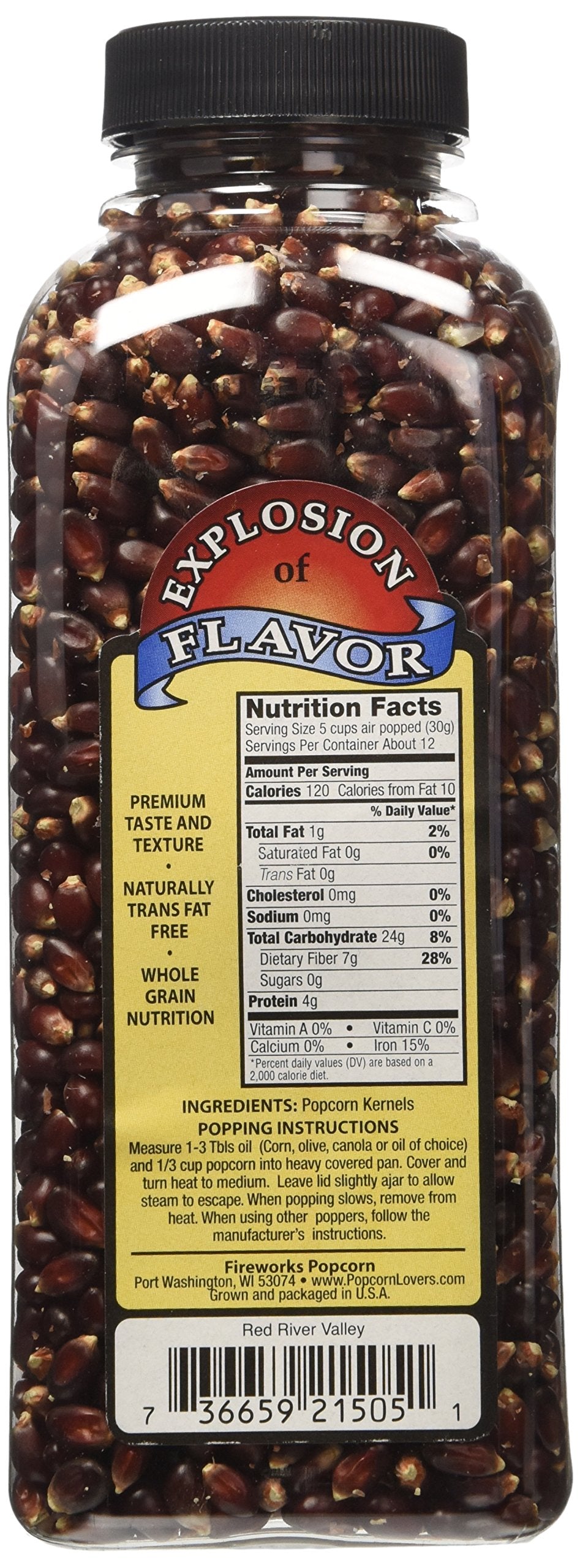 Fireworks Organic Popcorn Kernels - Red River Valley Gourmet Heirloom - 6 Bottles (15 oz Each) - For Popcorn Makers, Stovetop, or Air Popper