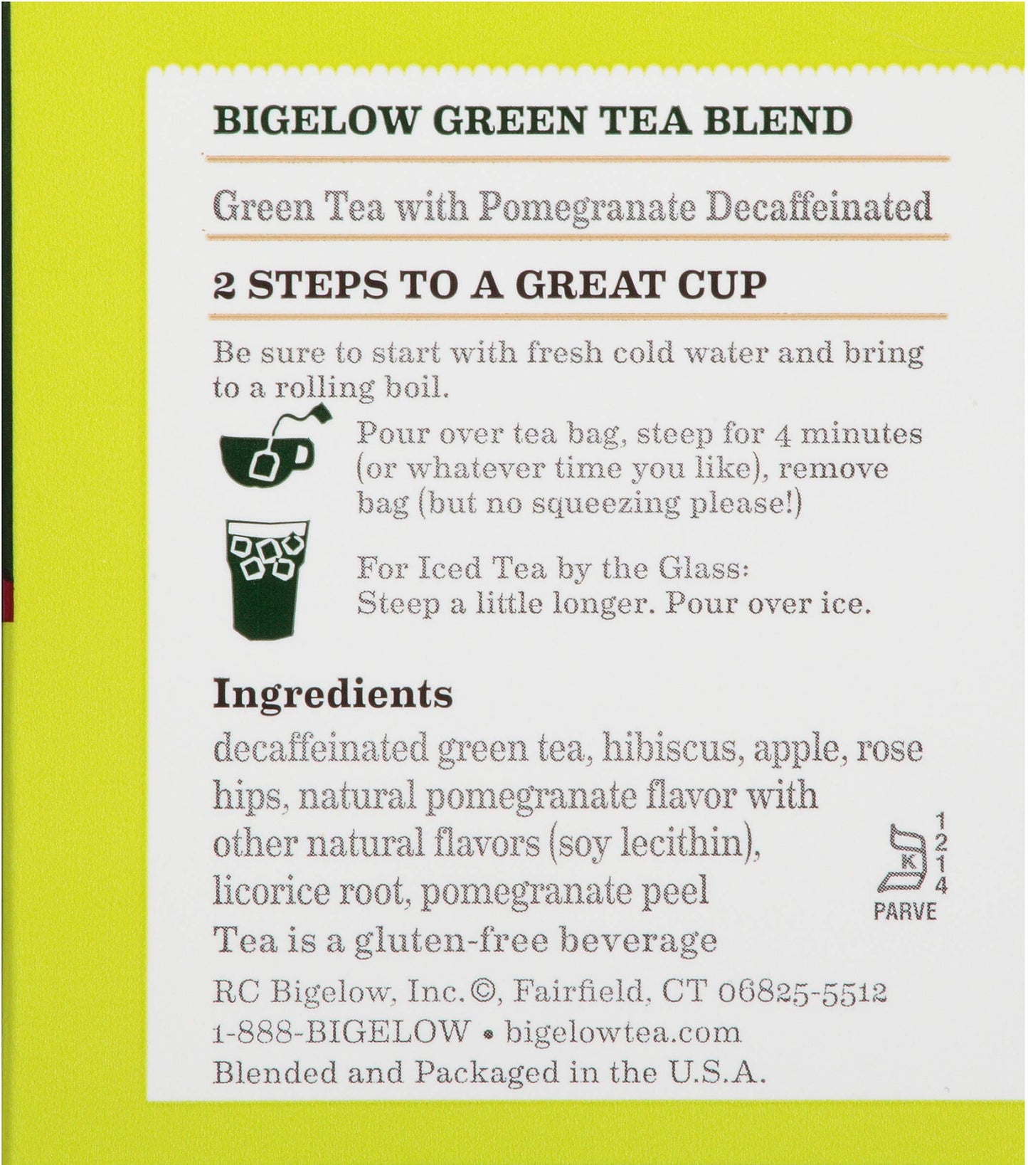 Bigelow Tea Decaffeinated Green Tea with Pomegranate Green Tea Bags, 20 Count Box (Pack of 6), Decaf Green Tea, 120 Tea Bags Total