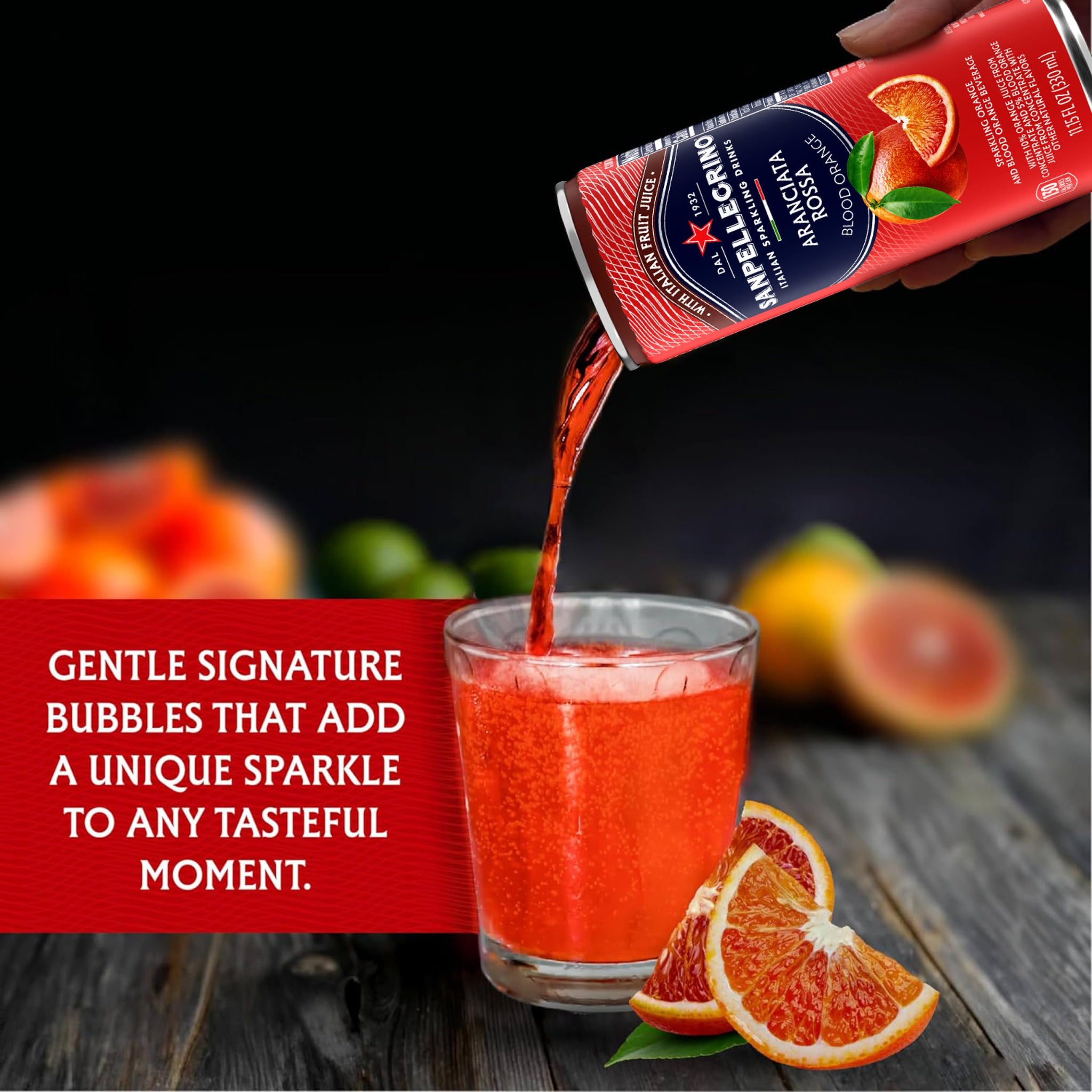 Sanpellegrino Italian Sparkling Drink Aranciata Rossa, Sparkling Orange and Blood Orange Beverage, 11.15 Fl Oz Can