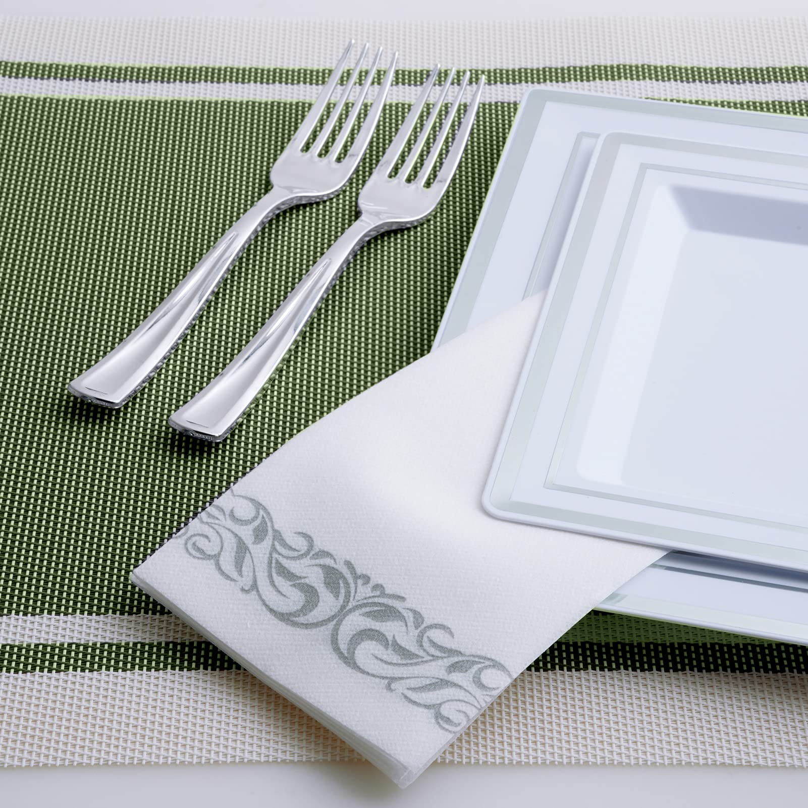 200 Pack Guest Towels Disposable Bathroom, Soft and Linen Feel Disposable Hand Towels, Decorative Bathroom Napkins for Party,Dinners, Wedding, Silver