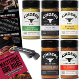 Kinders Buttery Garlic & Herb Woodfired Garlic The Blend Buttery Steakhouse All Purpose Seasoning & Rub 5 pk (28.75 oz) + BBQ Masters & Opener (7