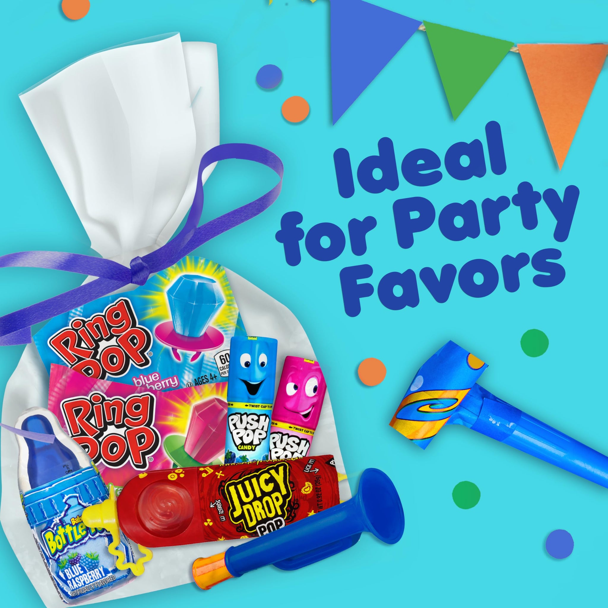 Candy Variety Pack - 12 Count Assorted Lollipops - Ring Pop, Push Pop, Baby Bottle Pop & Juicy Drop - Ideal for Birthdays, Party Favors, Celebrations