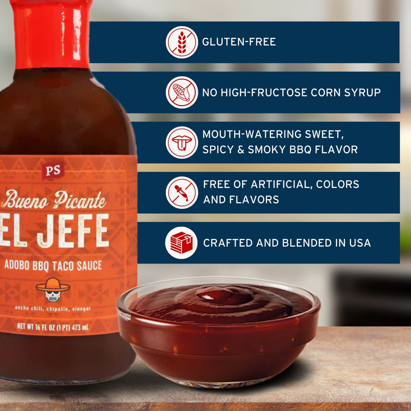 PS Seasoning El Jefe Adobo BBQ Taco Sauce - Smoky Chipotle Sauce for Marinade, Dip, and Topping- Great for Tacos, Fajitas, Carnitas, Chicken and more