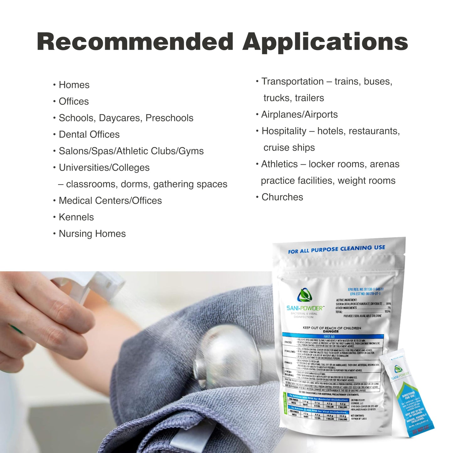 The Tile Doctor Sani Powder Granulated Hypochlorous Acid - Professional Grade Surface Disinfectant - Natural HOCL Multi Surface Cleaner - For Home