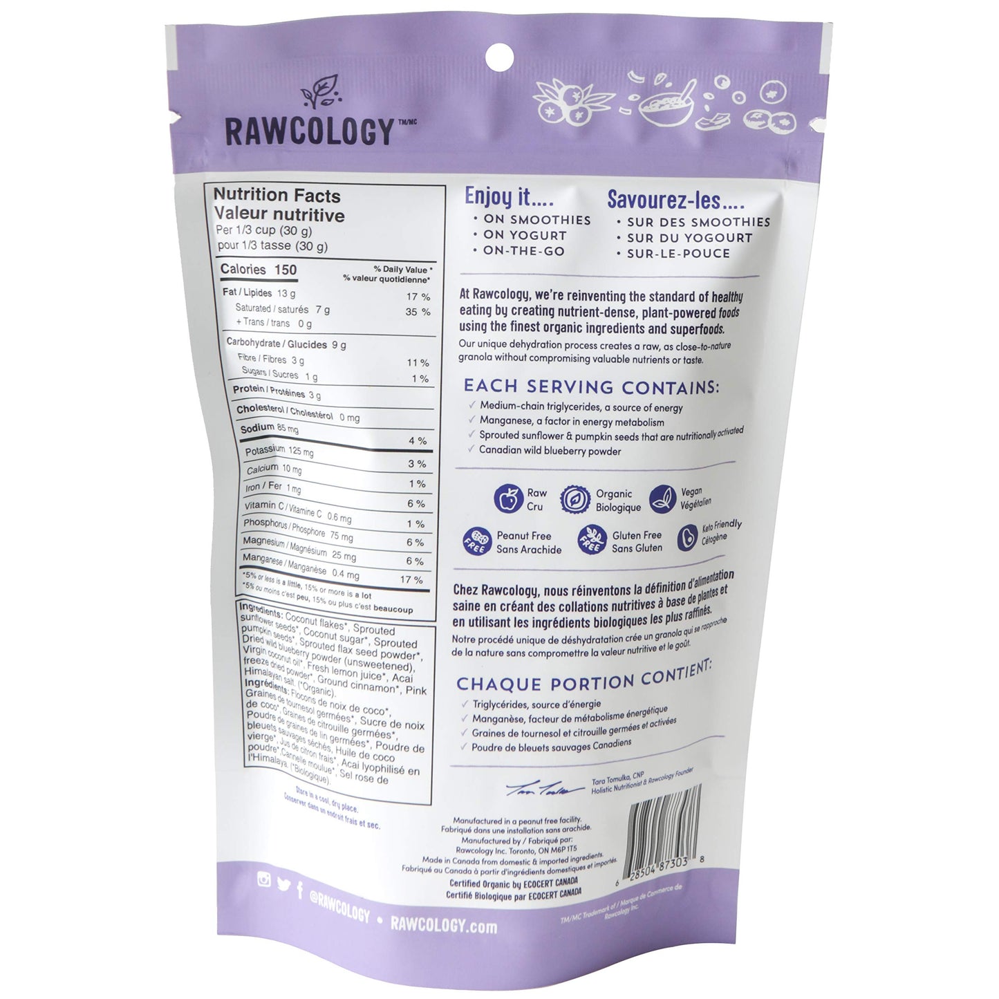 Rawcology Organic, Keto, Grain Free Raw Crunch Granola Variety Pack - Banana, Blueberry, Lemon Ginger 3 x 200 Gram Pack