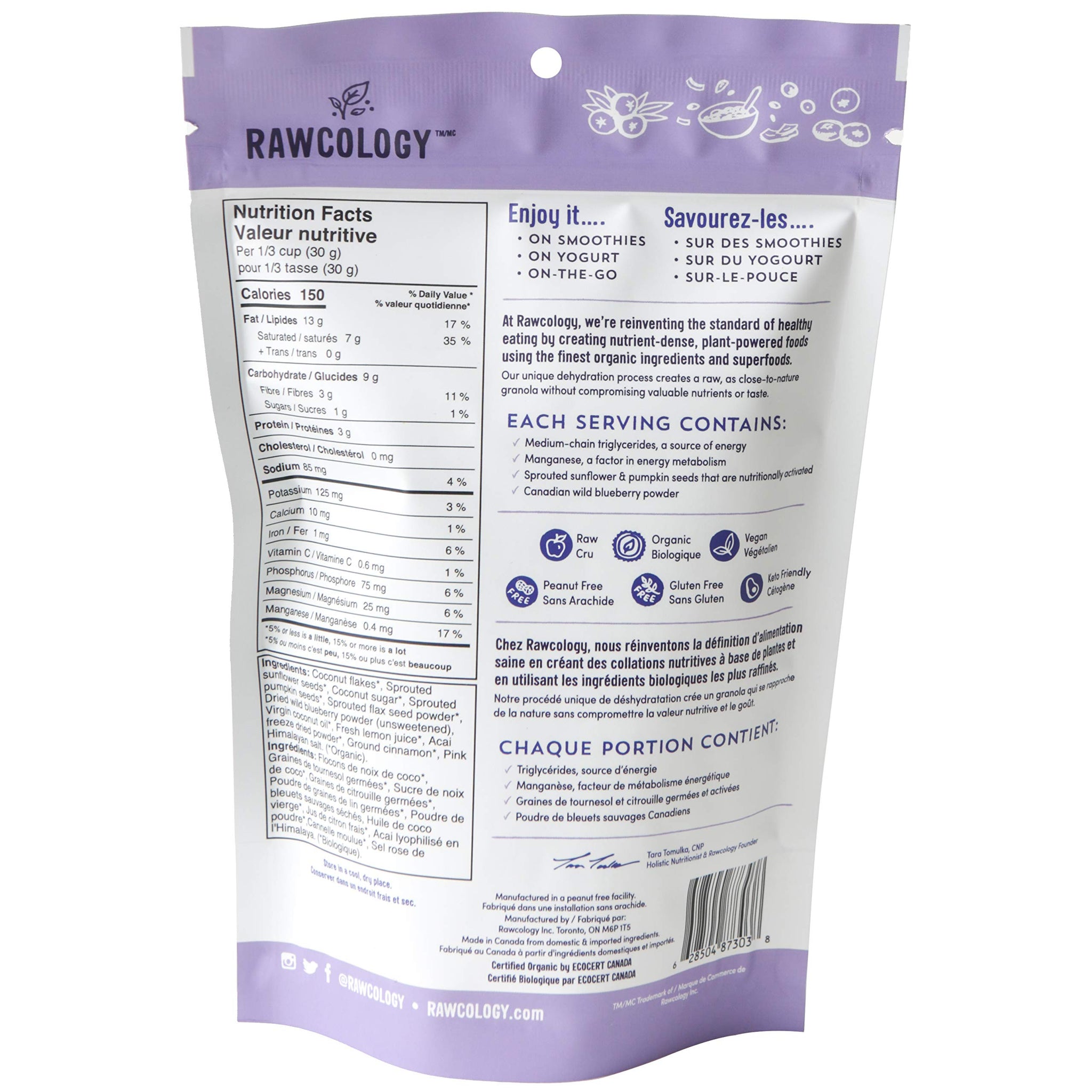 Rawcology Organic, Keto, Grain Free Raw Crunch Granola Variety Pack - Banana, Blueberry, Lemon Ginger 3 x 200 Gram Pack