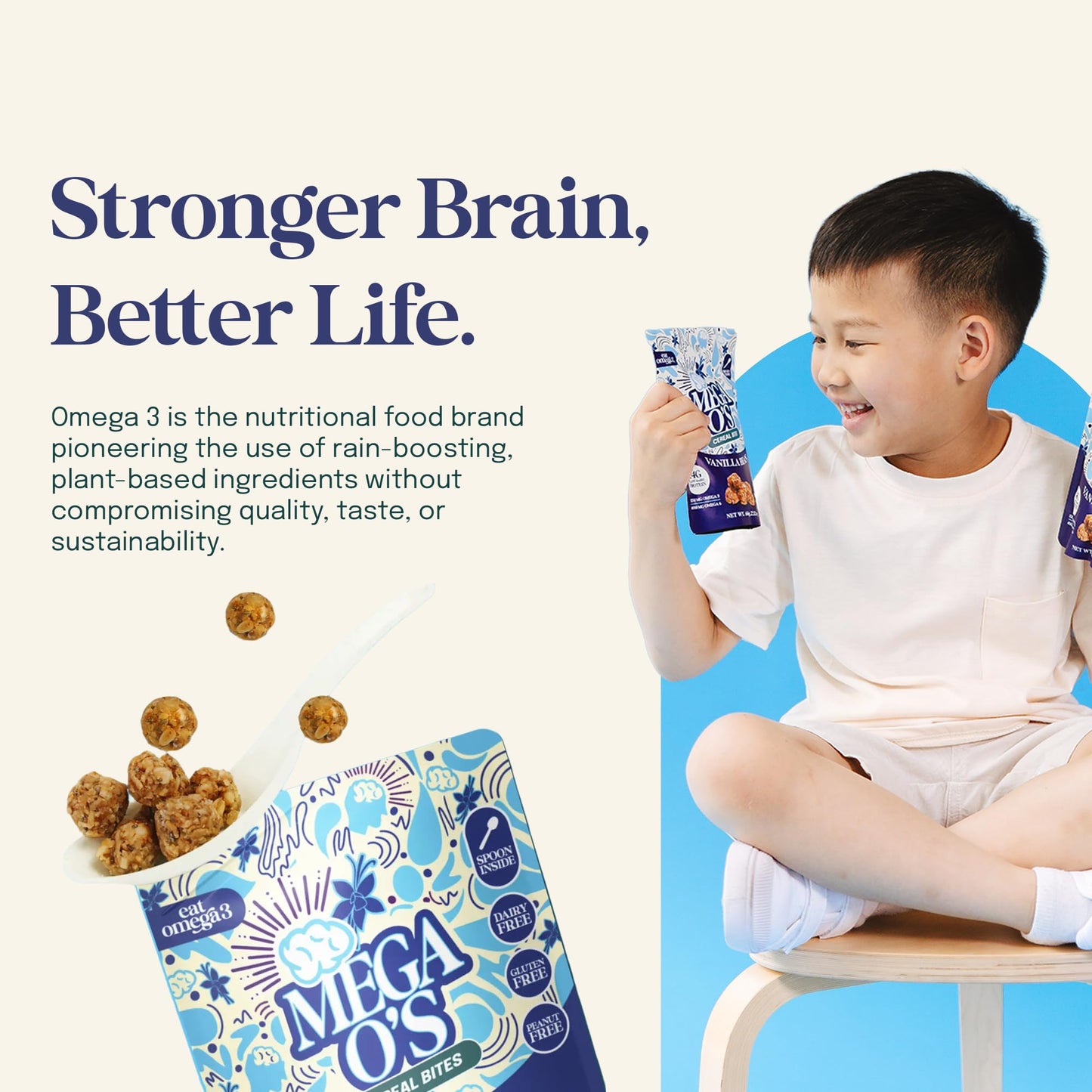 Eat Omega 3 Mega O’s Vanilla Bean Cereal Bites - Gluten-Free, Dairy-Free, Plant-Based Protein Snack with Omega-3 & Omega-6, Low Sugar, Peanut-Free