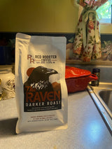 Red Rooster Coffee, The Raven Darker Roast Coffee - Notes of Dark Chocolate and Roasted Pecans, 12oz Whole Bean