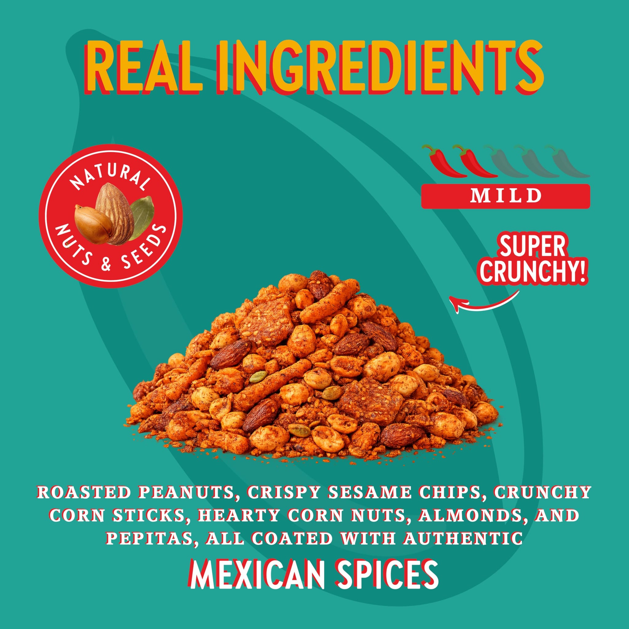 CHUZA Barrio Trail Mix - Spicy Crunchy Snack with 100% Mexican Spices - Peanuts, Corn Nuts, Almonds, Pepitas, Corn Sticks & Sesame Chips - High