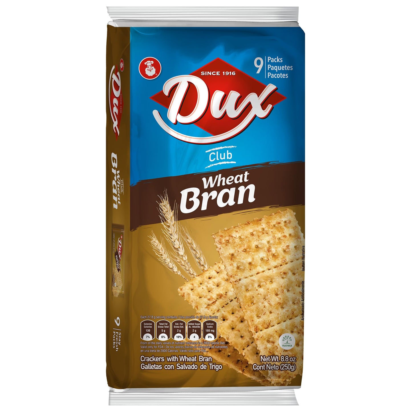 Dux, Wheat Crackers, High in Fiber, Enjoy Anytime, 8.82 Ounce, 1 Box contains 4 Bags, each with 9 Individual Packs and every pack includes 3 Crackers