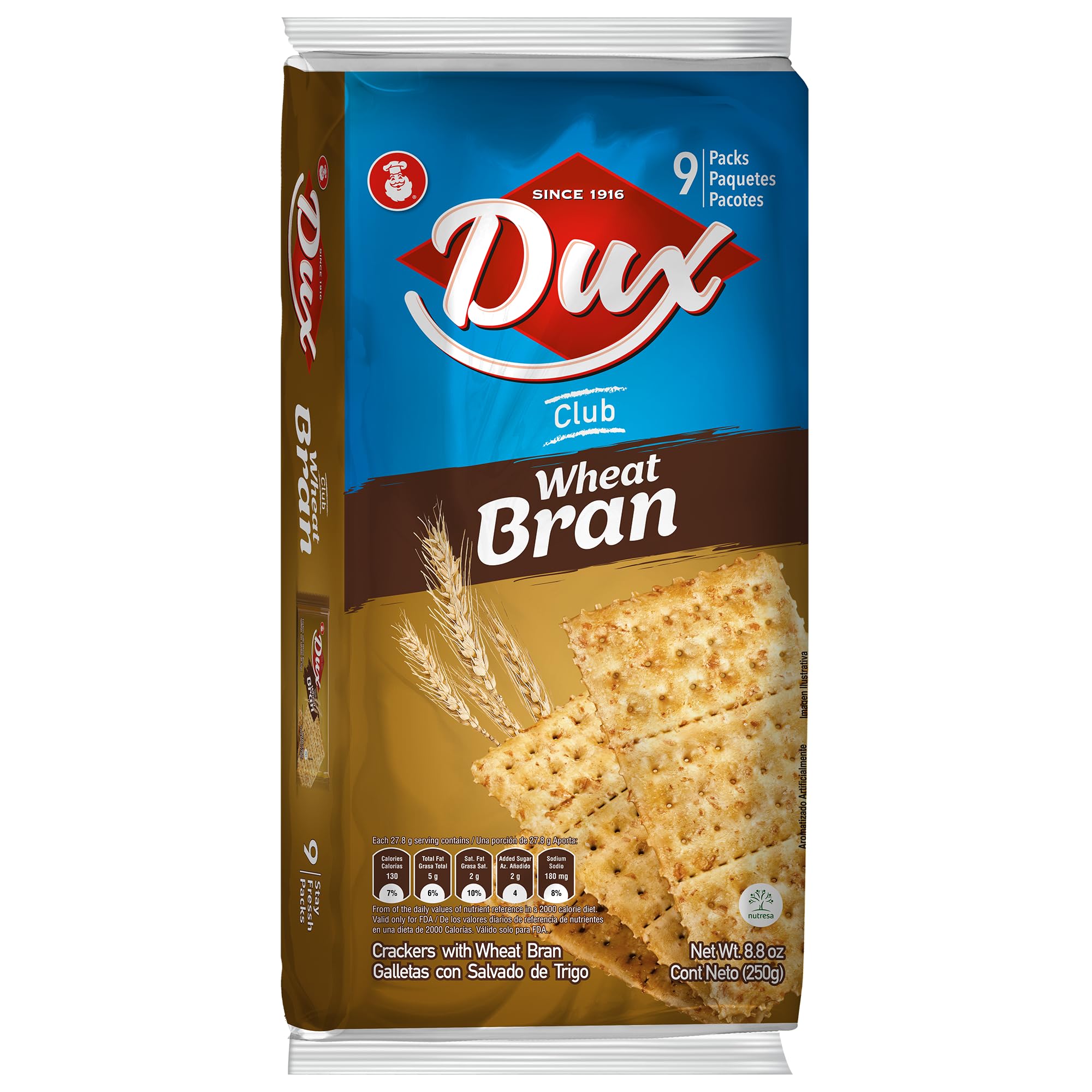 Dux, Wheat Crackers, High in Fiber, Enjoy Anytime, 8.82 Ounce, 1 Box contains 4 Bags, each with 9 Individual Packs and every pack includes 3 Crackers