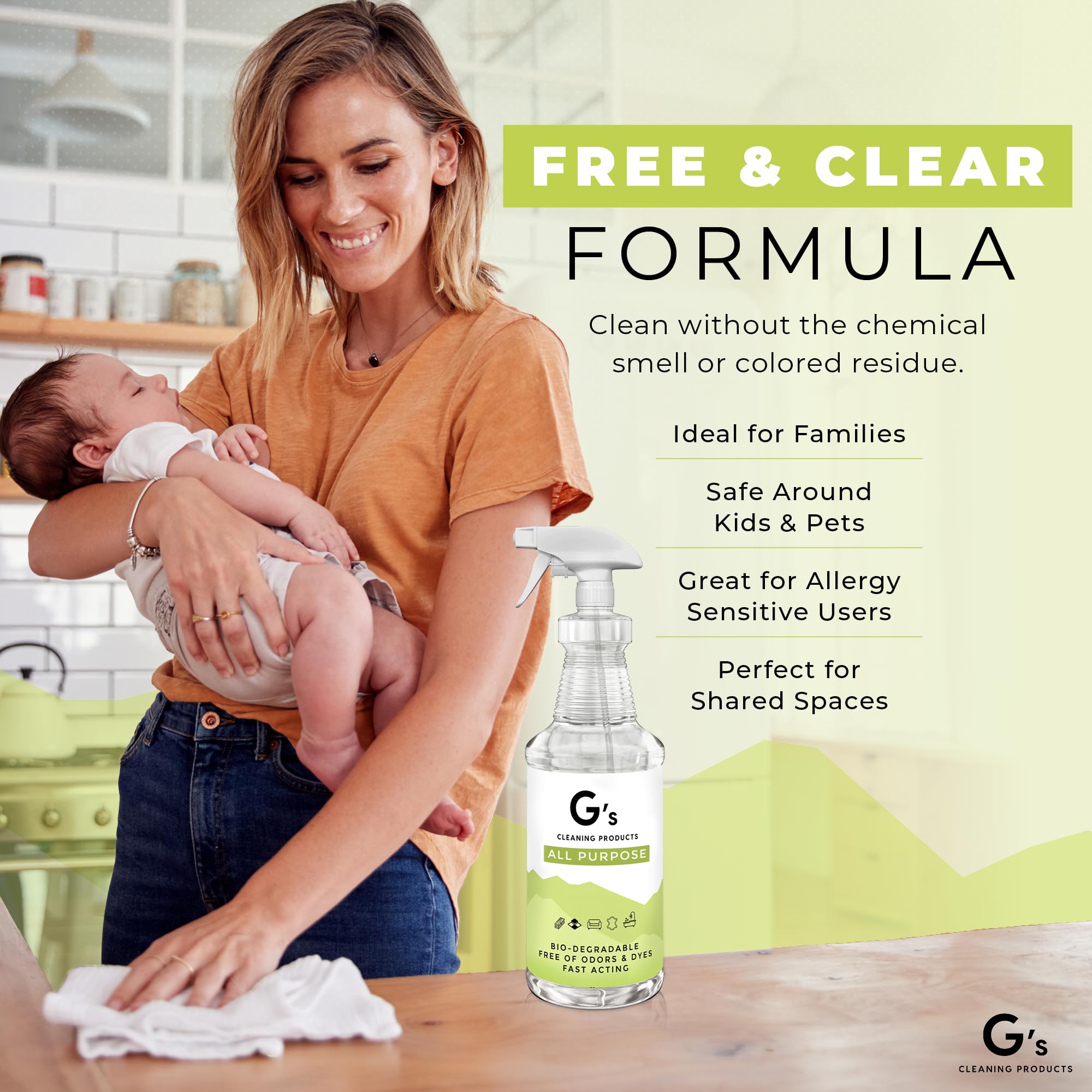 G's Cleaning Biodegradable All Purpose Cleaner - 32 oz Non-Toxic Natural Cleaning Spray - Multipurpose Cleaner Spray for Multi Surface, Kitchen