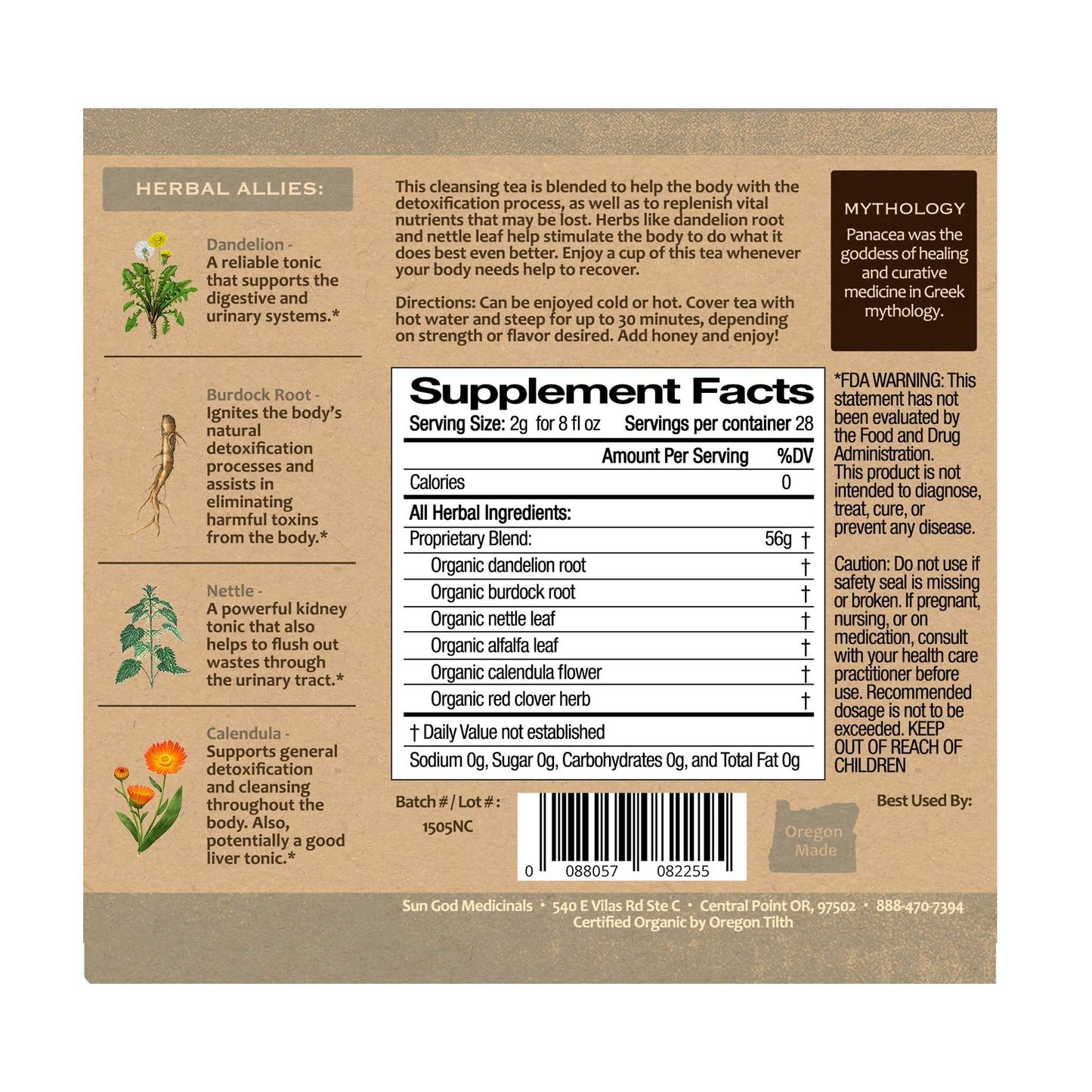 Sun God Medicinals Organic Panacea Herbal Tea - Detoxification Support - 2 oz Loose Leaf (20-24 servings)
