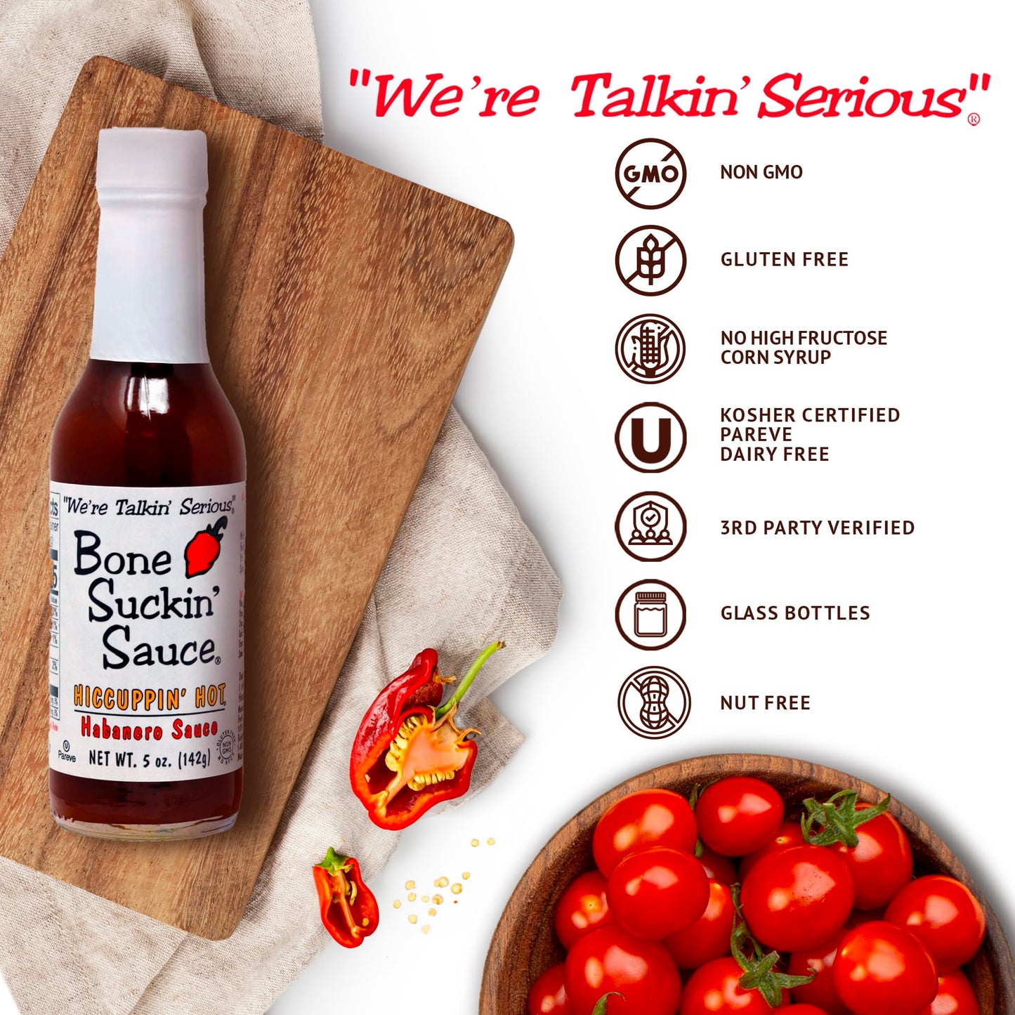 Bone Suckin' Hiccuppin' Hot Habanero Sauce - 5 oz. - Mother Nature's Habanero Heat Infusion - Perfect on All Foods