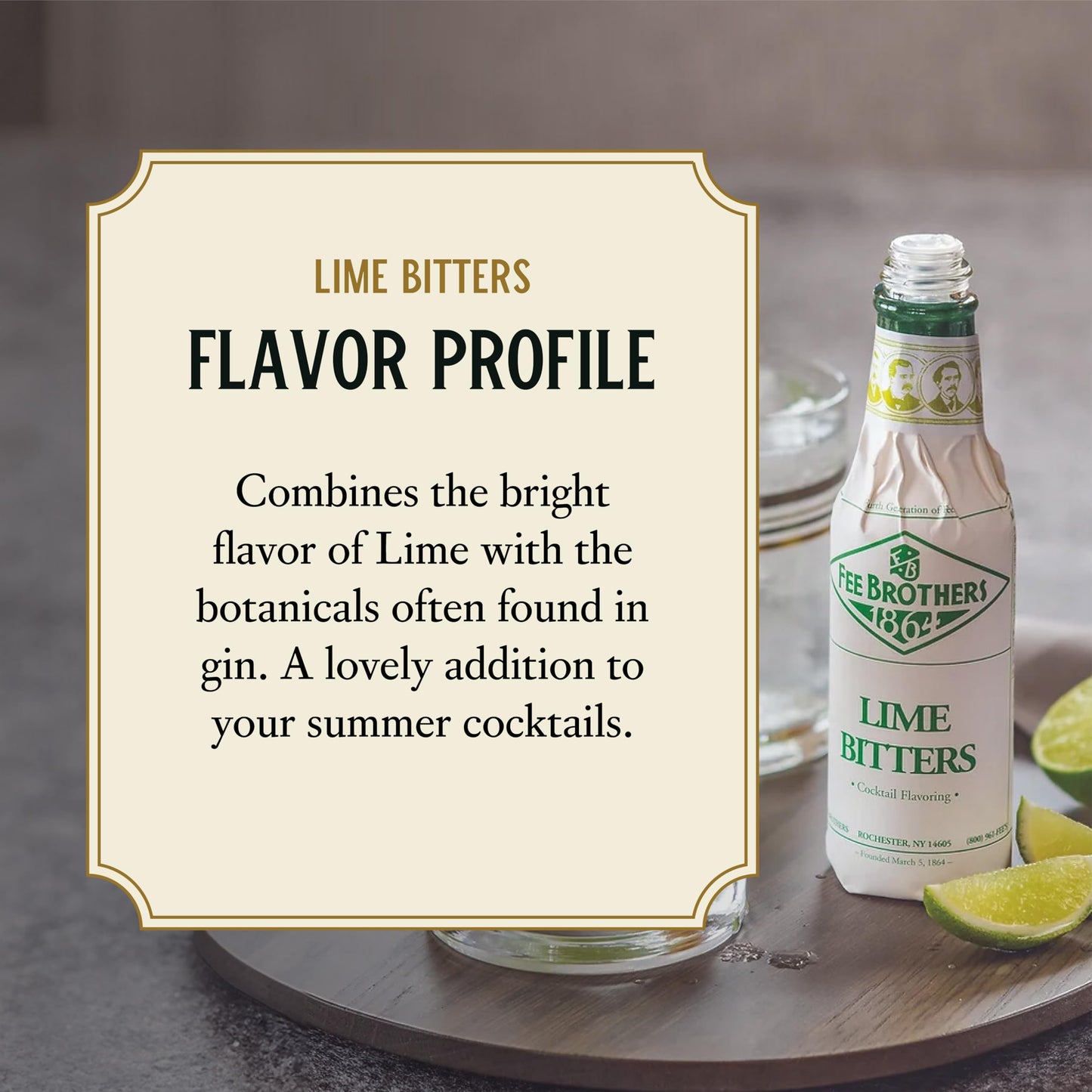 Fee Brothers Lime Cocktail Bitters - Aromatic Cocktail Mixer & Concentrated Flavoring, Gluten Free, Vegan-Friendly, 5 fl oz