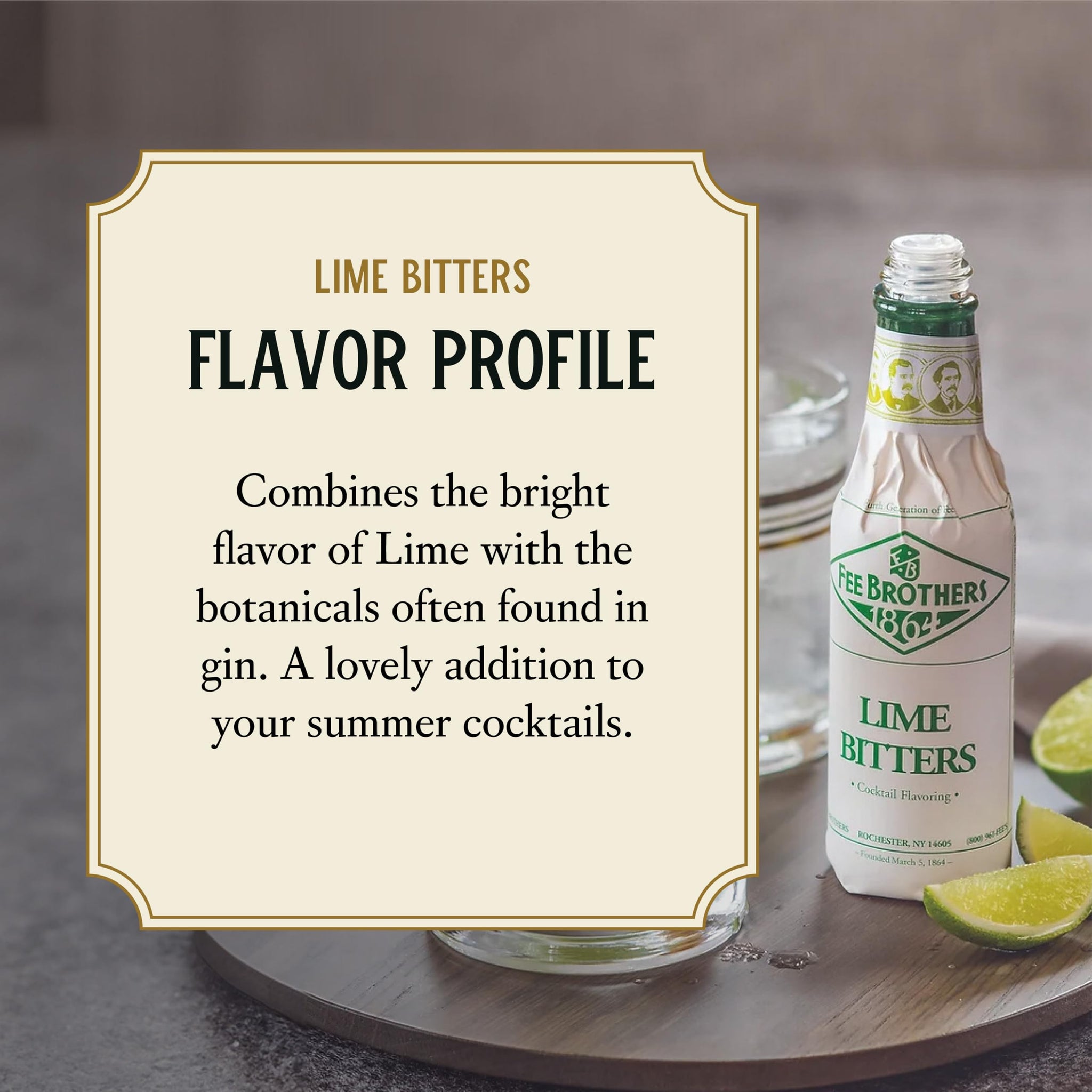 Fee Brothers Lime Cocktail Bitters - Aromatic Cocktail Mixer & Concentrated Flavoring, Gluten Free, Vegan-Friendly, 5 fl oz