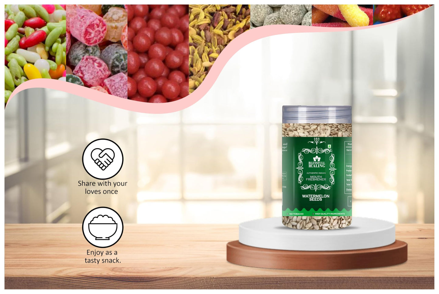 Blessfull Healing Watermelon Seeds 5 Oz(Ounce) Airtight Container With Spoon