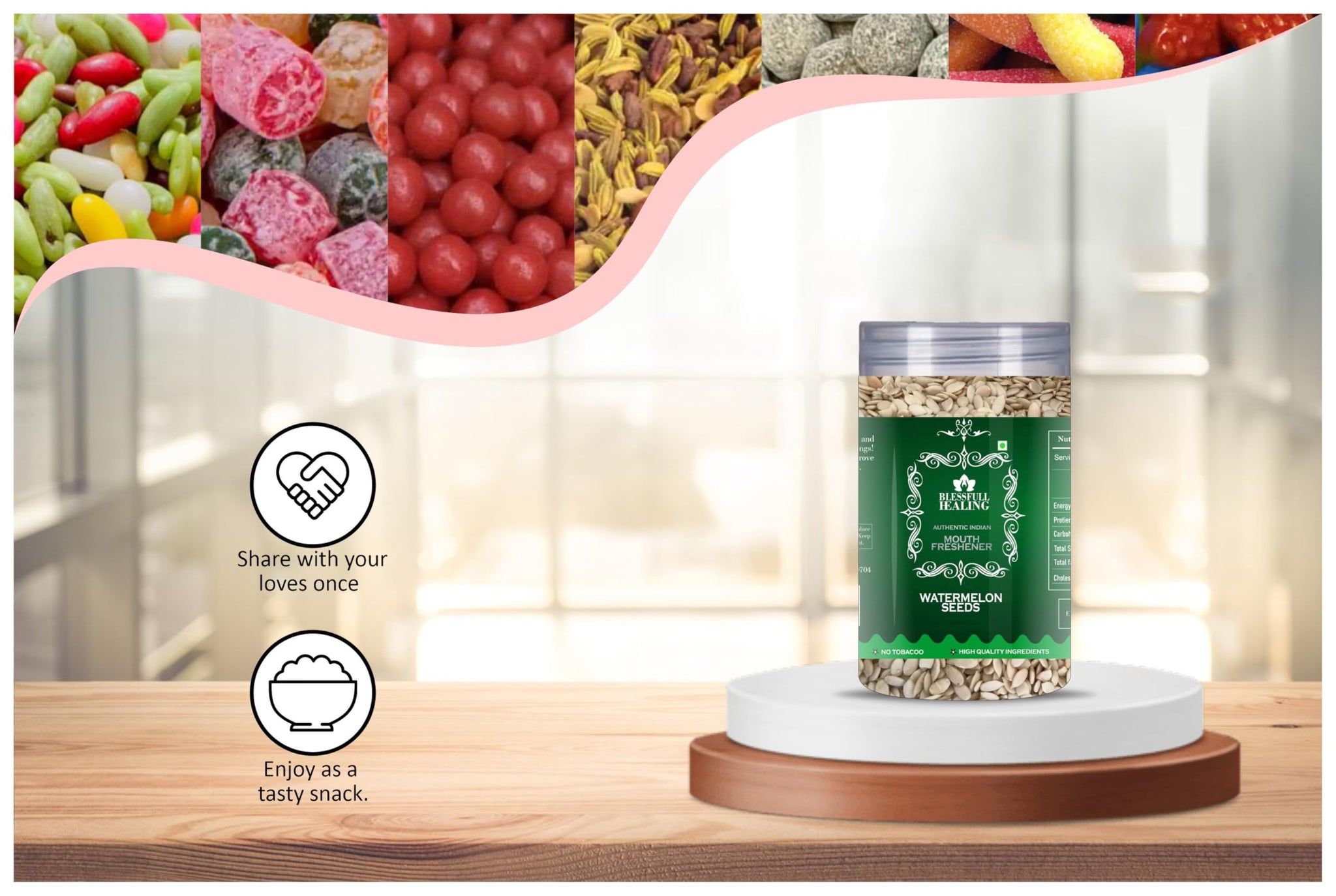 Blessfull Healing Watermelon Seeds 5 Oz(Ounce) Airtight Container With Spoon