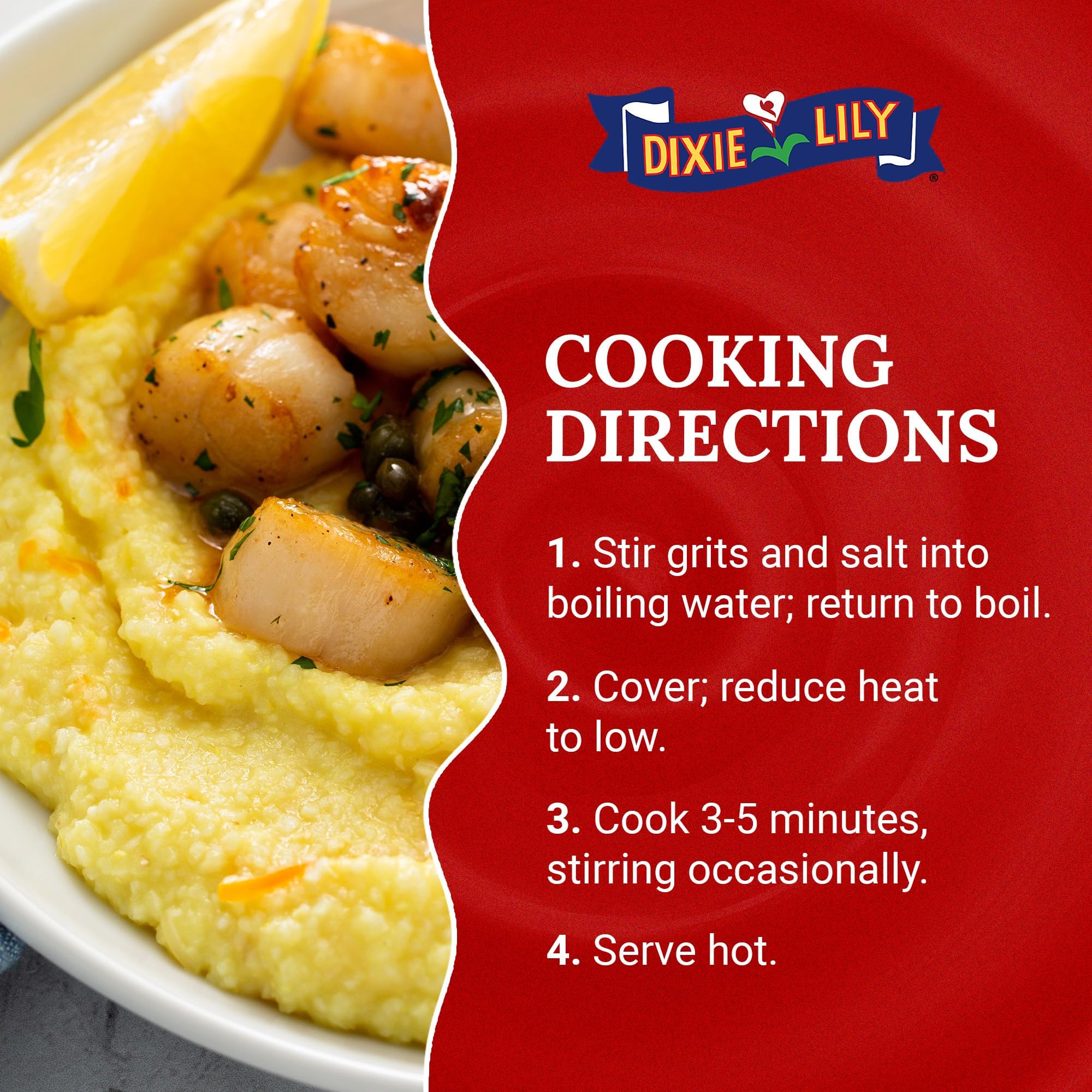 Dixie Lily Yellow Corn Grits - Quick-Cooking, Gluten-Free, Non-GMO, Low Fat & Sodium, Essential Vitamins & Minerals, Classic Southern Flavor - 2 Pack