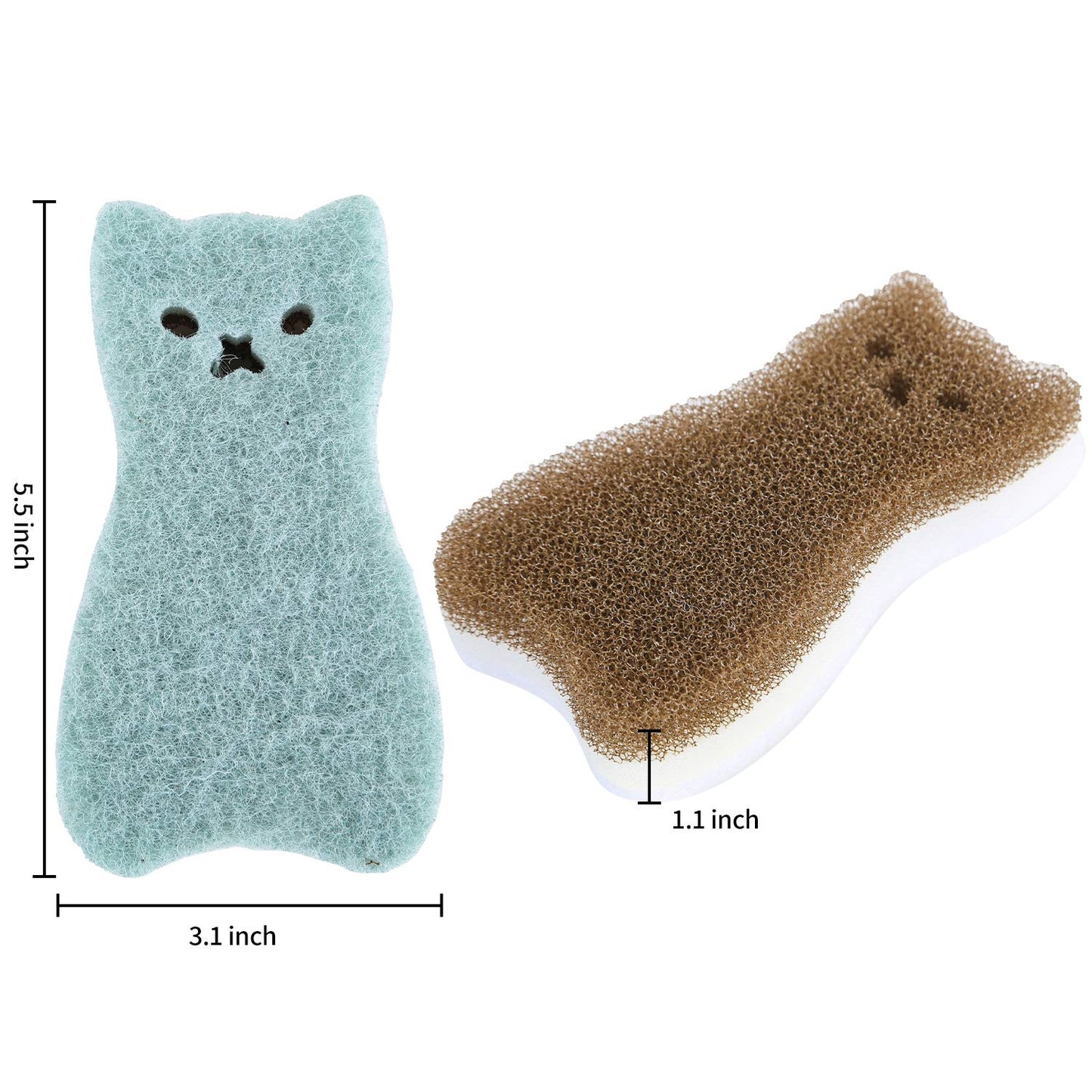Kitchen Scrub Sponges Non-Scratch Multi-Use Heavy Duty Scrub Sponge for Dishes Pots and Pans Three-Layer Cat Shape Cleaning Sponge?4pack? (cat)