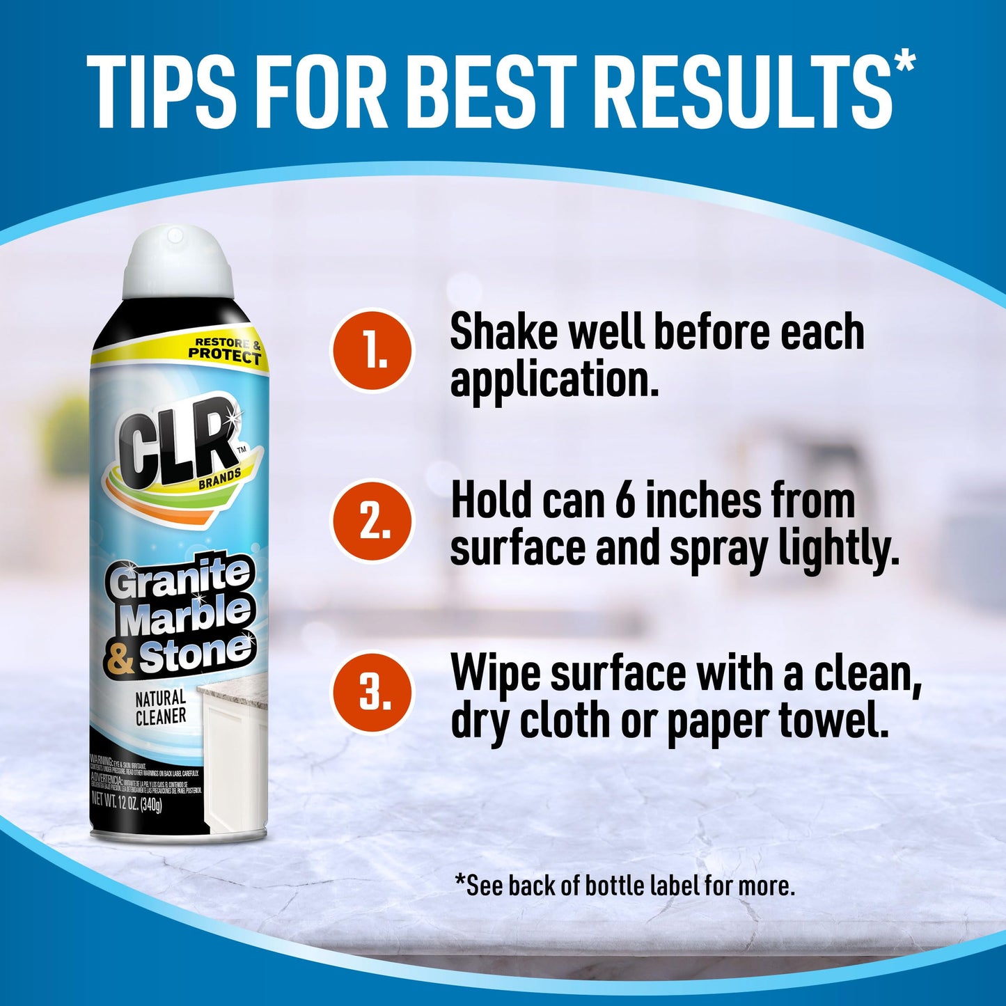 CLR Clean & Clear Stone, Granite, Marble, and Stone Cleaner, 12 Ounce Aerosol Spray Can (Packaging May Vary)