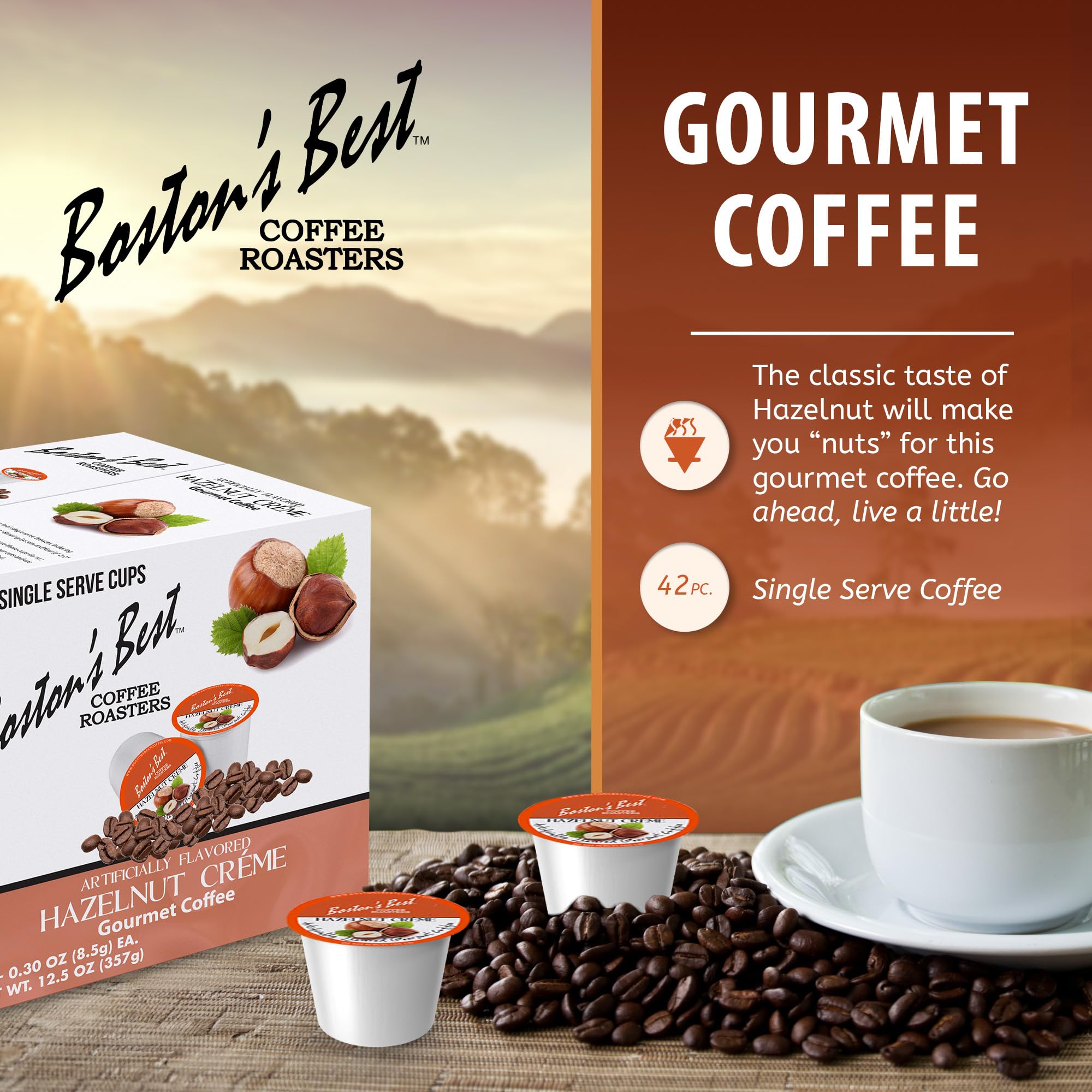 Boston’s Best - Hazelnut Creme Flavored, Delicious Gourmet Coffee Compatible with Keurig® Coffee Maker, 1 Count (42 Single Serve Cups)