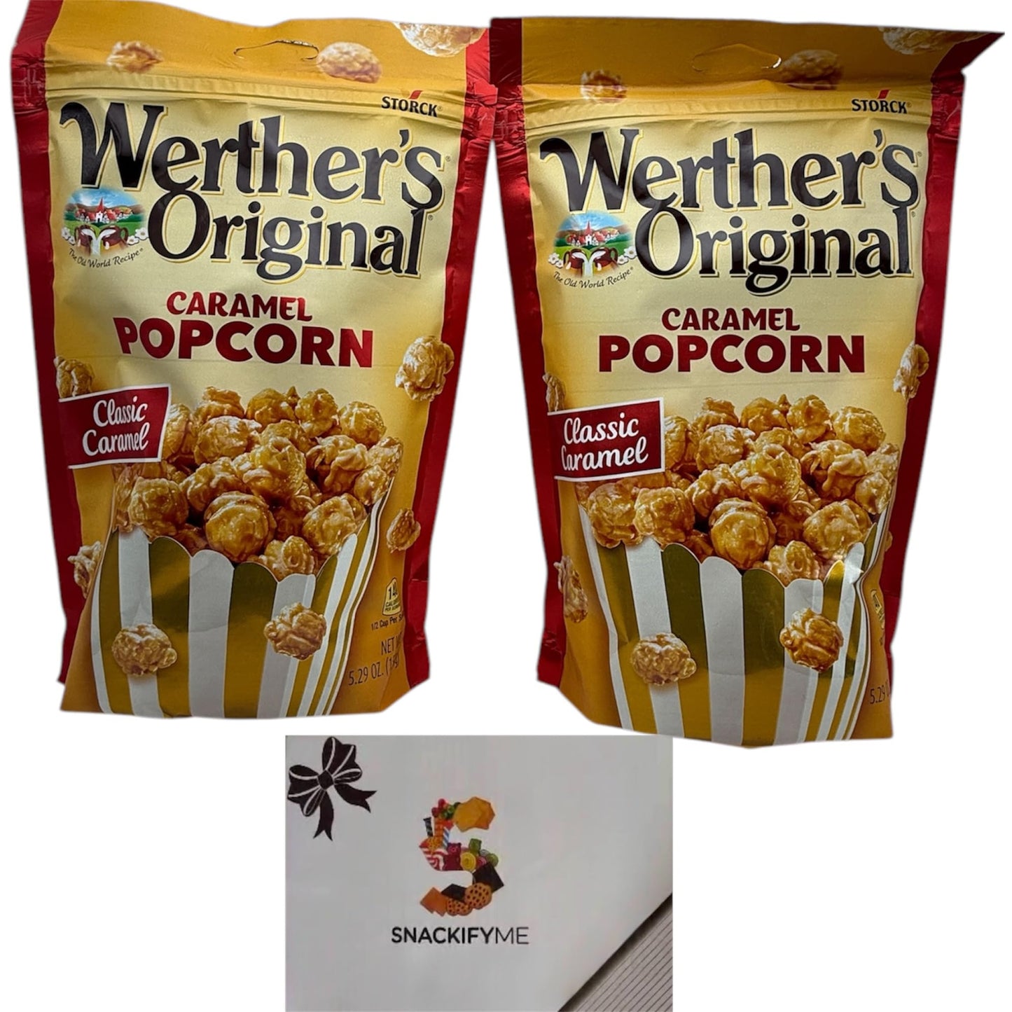 SNACKIFYME Gift Box - Original Caramel Popcorn, Classic Caramel, 2 Pack 5.29 oz Each, Resealable Gourmet Popcorn, Old World Recipe, Perfect Movie