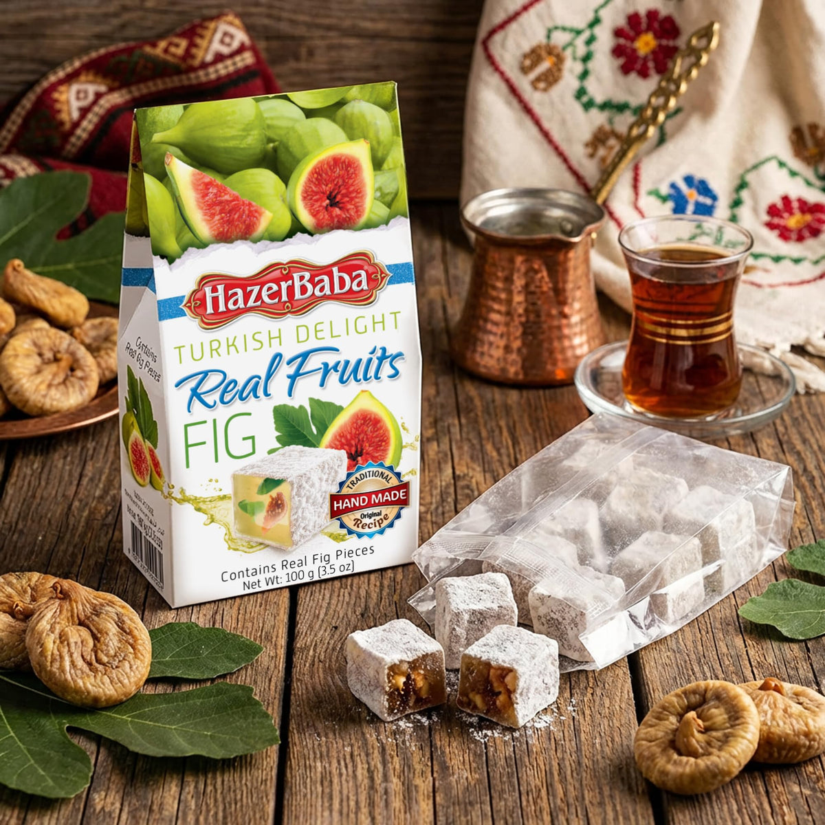HazerBaba Turkish Delight Candy, Real Fig Flavor, 3.5oz (Pack of 1)