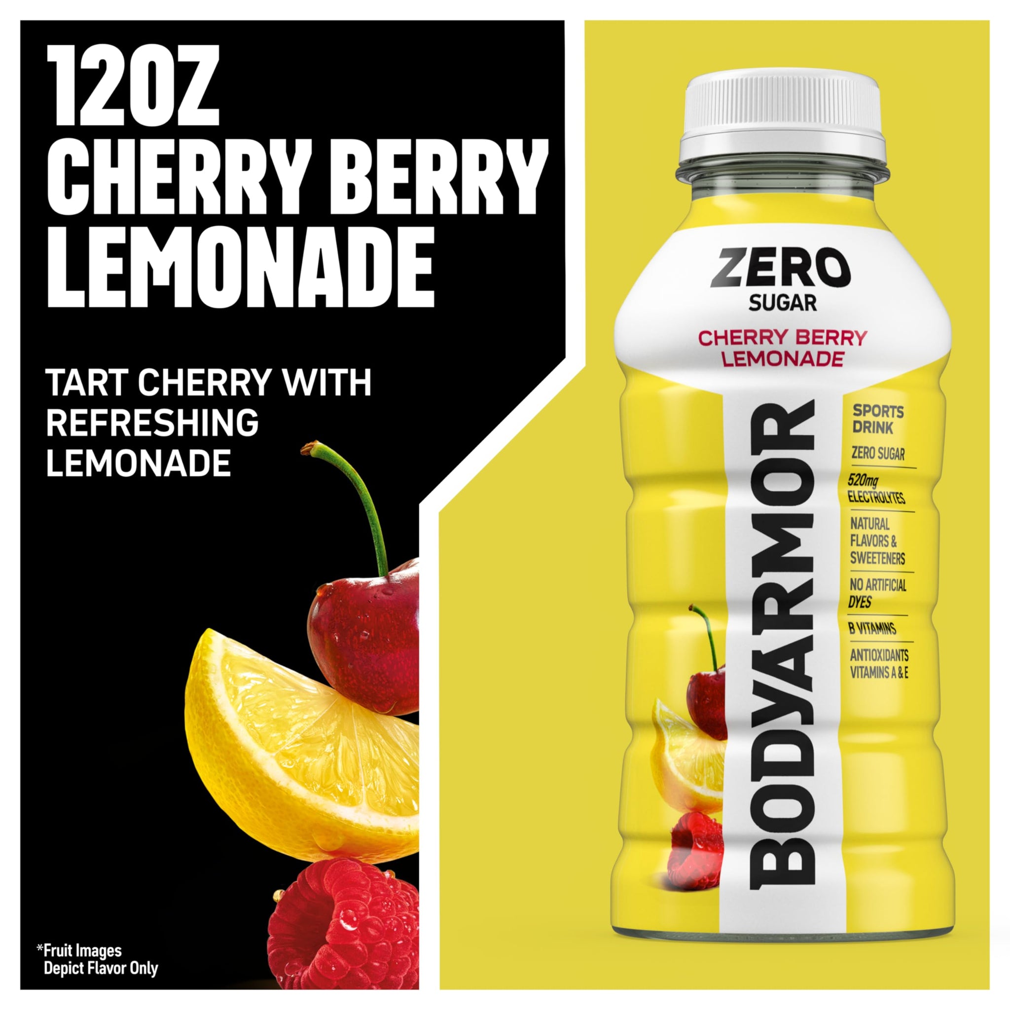 BODYARMOR ZERO Sugar Cherry Berry Lemonade Electrolyte Drink, Natural Flavors, 12 Fl Oz Bottles (8 Pack), B Vitamins & Antioxidants Sugar Free