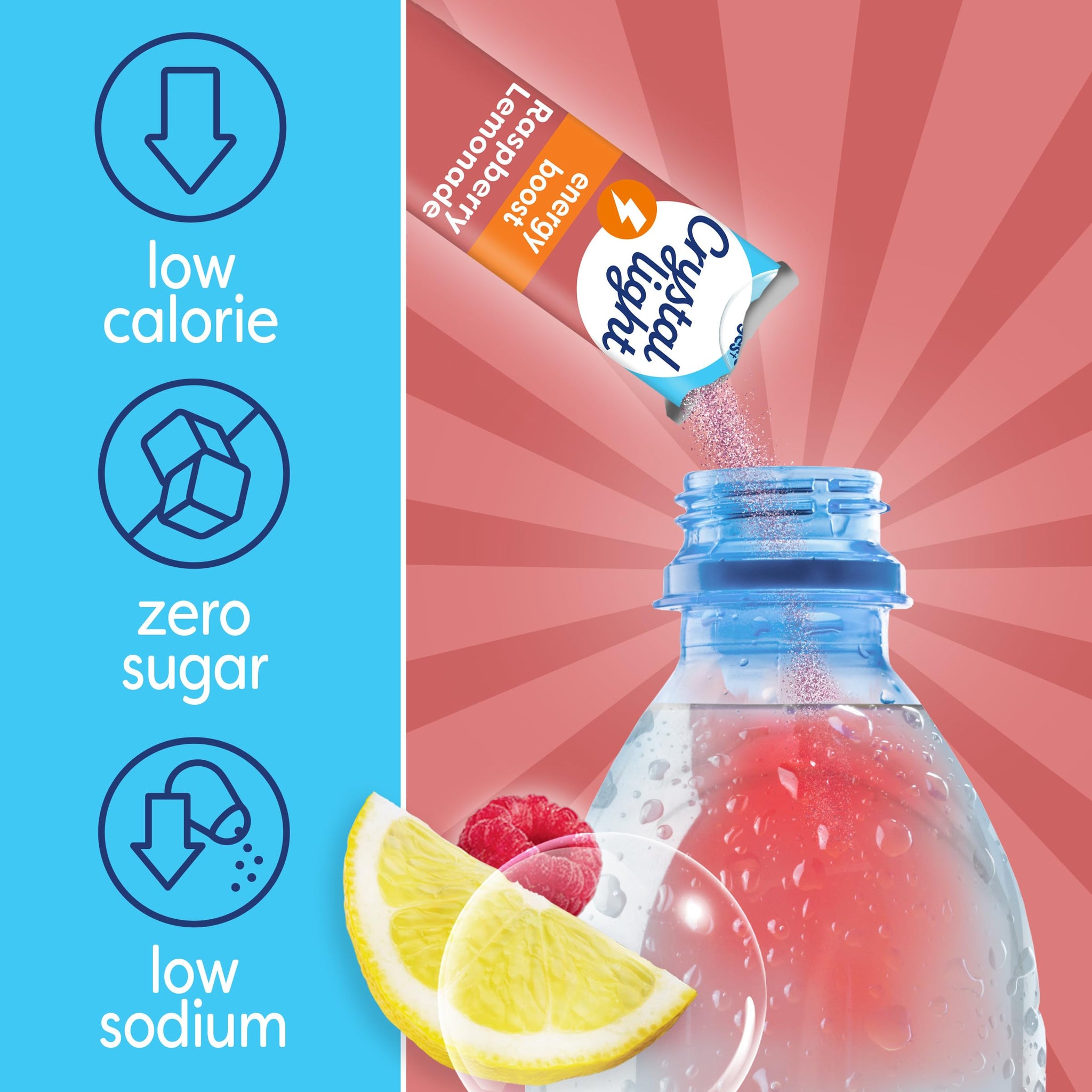 Crystal Light Raspberry Lemonade Energy Boost Drink Mix, 10 ct On-the-Go-Packets