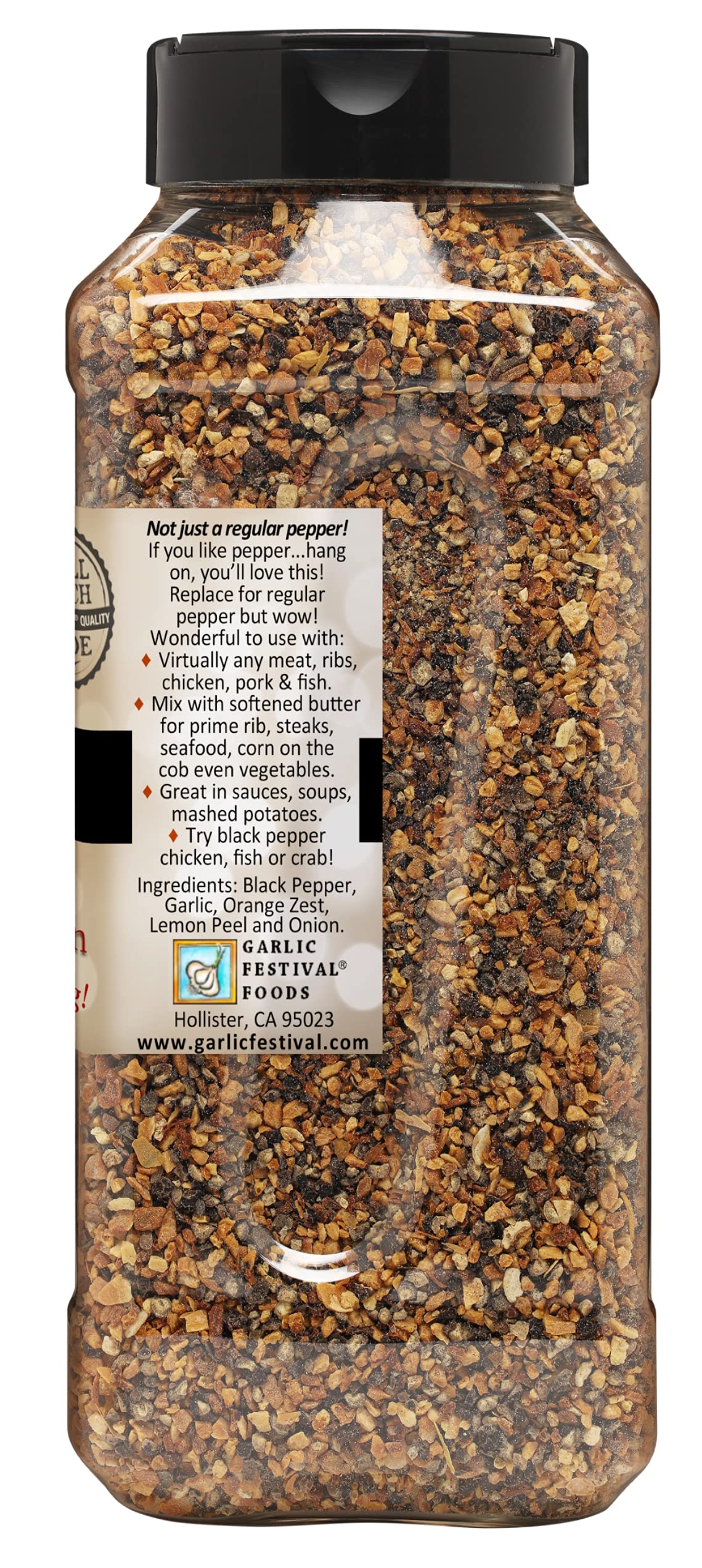 Garlic Festival Black Pepper & Garlic Seasoning Net Wt. 1 lb. 2 oz.