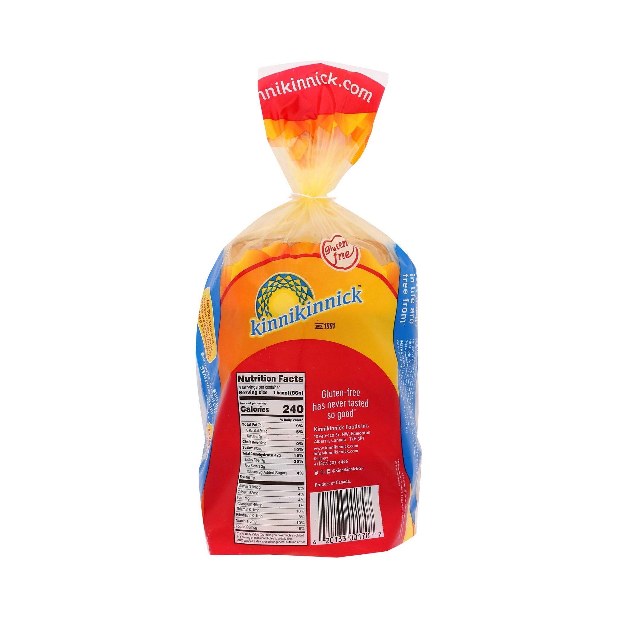 Kinnikinnick Gluten Free Soft Plain Bagels, 12.1 oz (frozen)