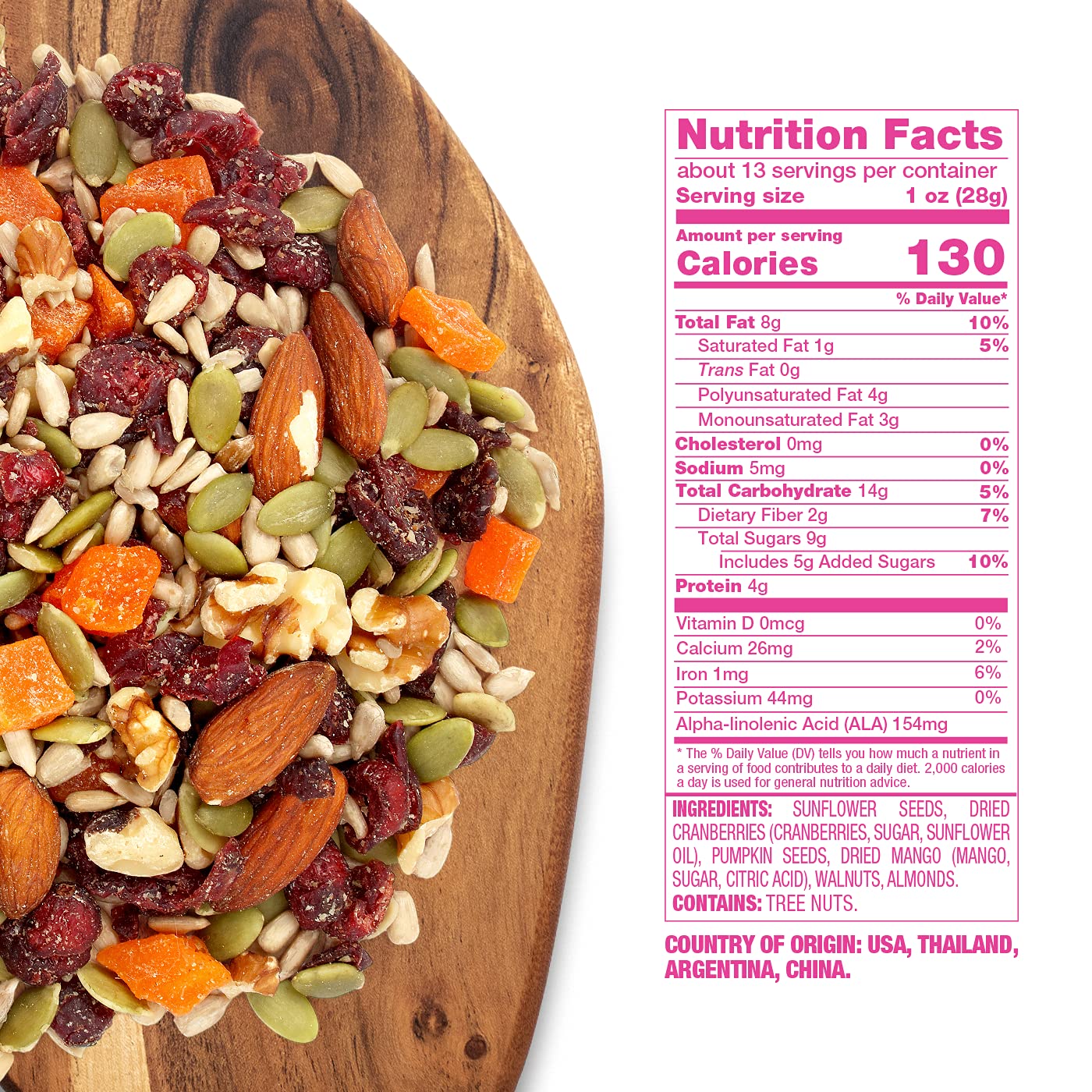 Sunkist® Omega 3+6 Trail Mix - Fruit, Nut and Seeds, Pumpkin and Sunflower Seeds, Mango, Almonds, Walnuts, and Cranberry | Gluten Free Premium Quality
