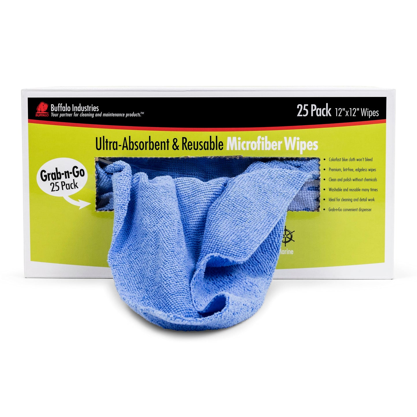Buffalo 65102 Microfiber Cloths Economy Cleaning Cloths, Dispenser Wipes Box, Blue,12" x 12", 25-Pack