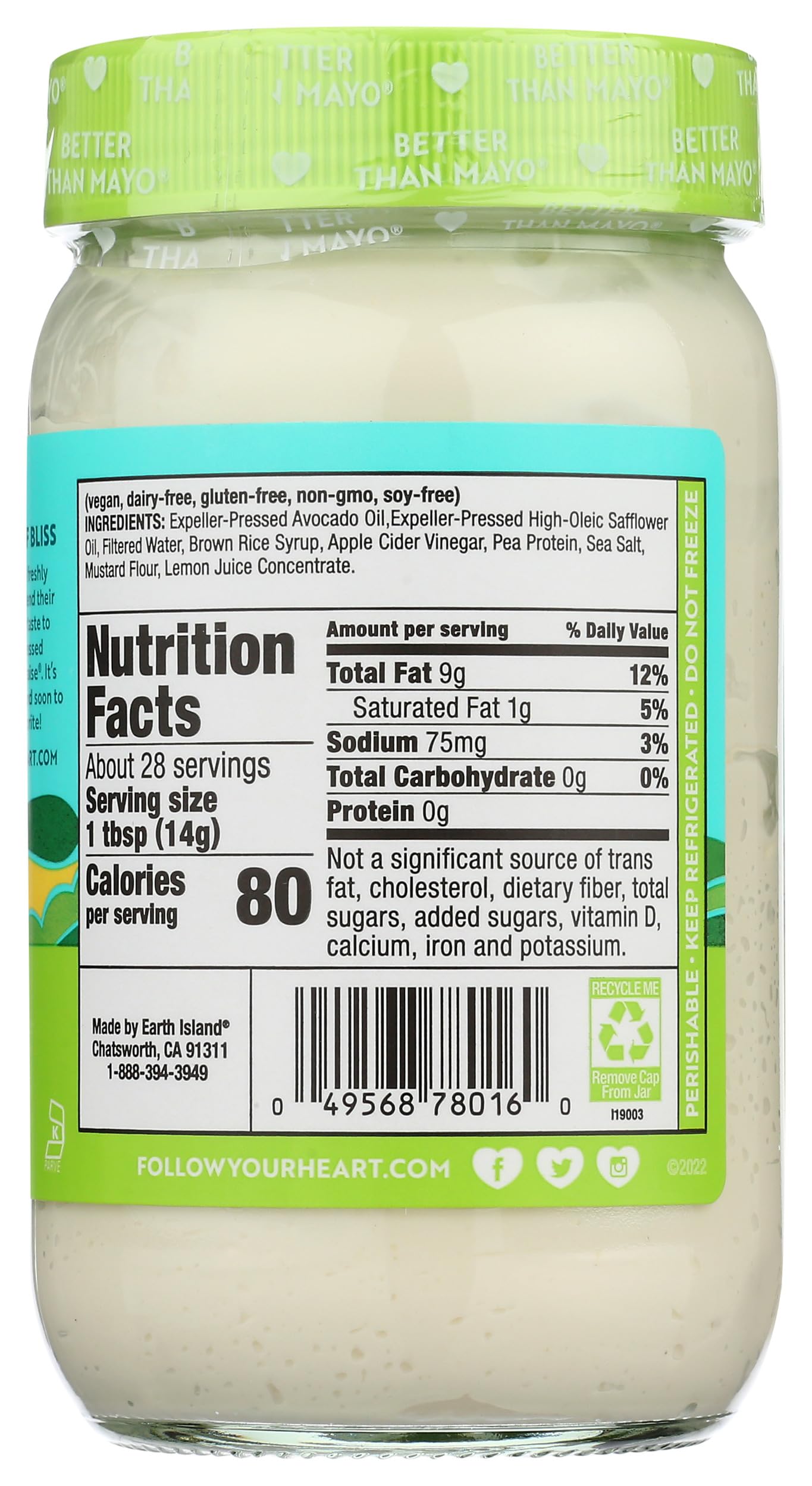 Follow Your Heart, Vegenaise Avocado Oil, 14 Fl Oz