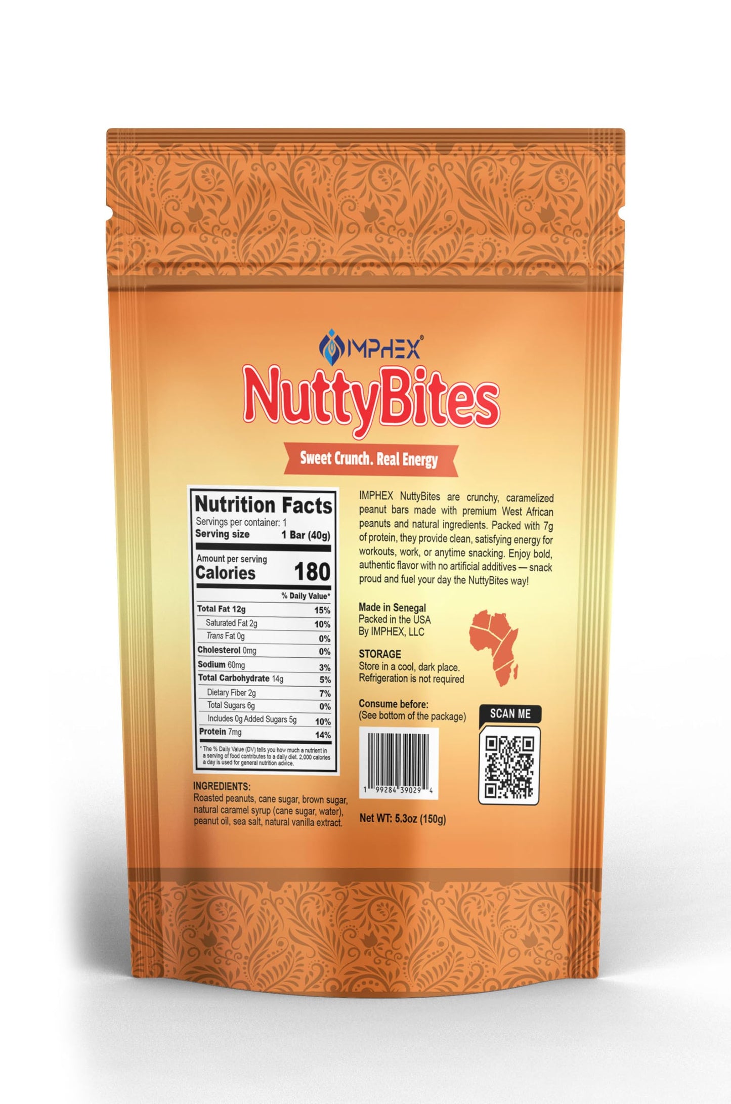 Imphex NuttyBites | Senegalese Caramelized Peanut Bars - Crunchy, Sweet & Energy-Packed | Authentic West African Nougat Snack | 5.3 oz (150g)