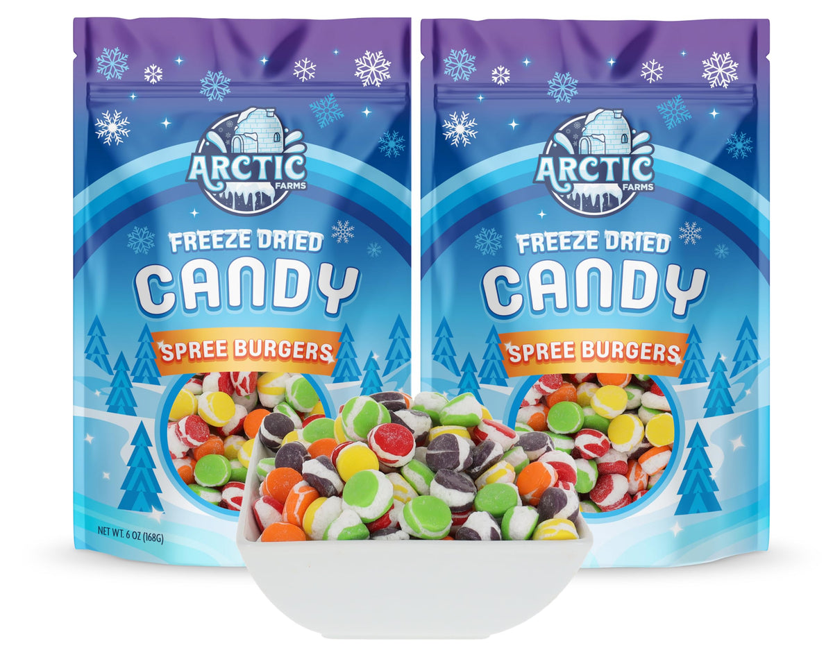 Arctic Farms Freeze Dried Candy Spree Burgers Candies 6oz Bagged and Boxed (Pack of 2)