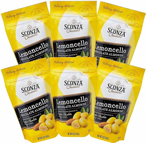 Lemoncello Chocolate Covered Almonds Brought to you by Nutic, Produced By Sconza - Roasted Almond Covered in White Chocolate and Lemon Creme Candy | 6