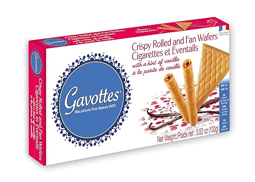 Gavottes Ice Cream Wafer Cookies 100g - Wafer Rolls & Fan Wafers | 20 French Gaufrettes | Crisp & Crunchy Wafer Thins, Made in France by Gavottes