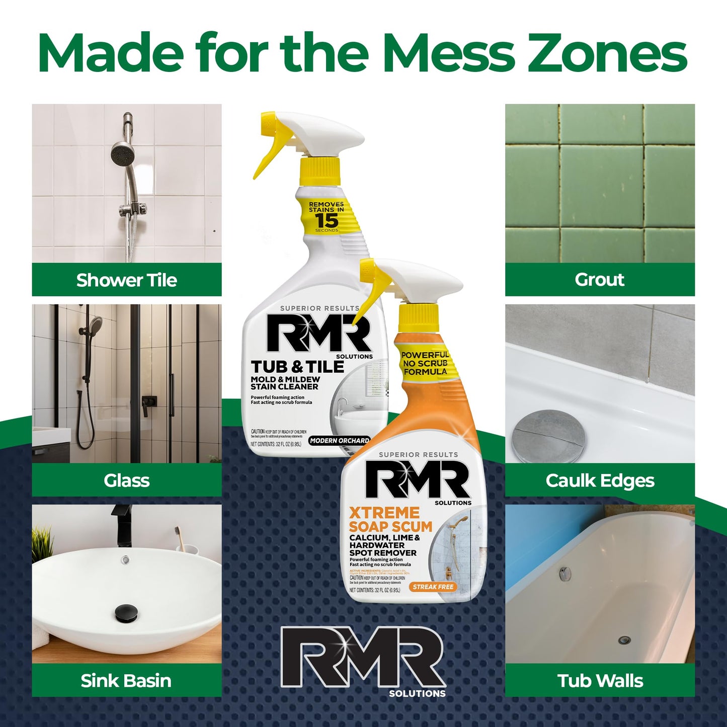 RMR Bathroom Breakthrough Bundle - Tub & Tile Cleaner + Xtreme Soap Scum Remover, 2-Step Deep Clean System for Shower, Tub, Tile, Grout, & Glass