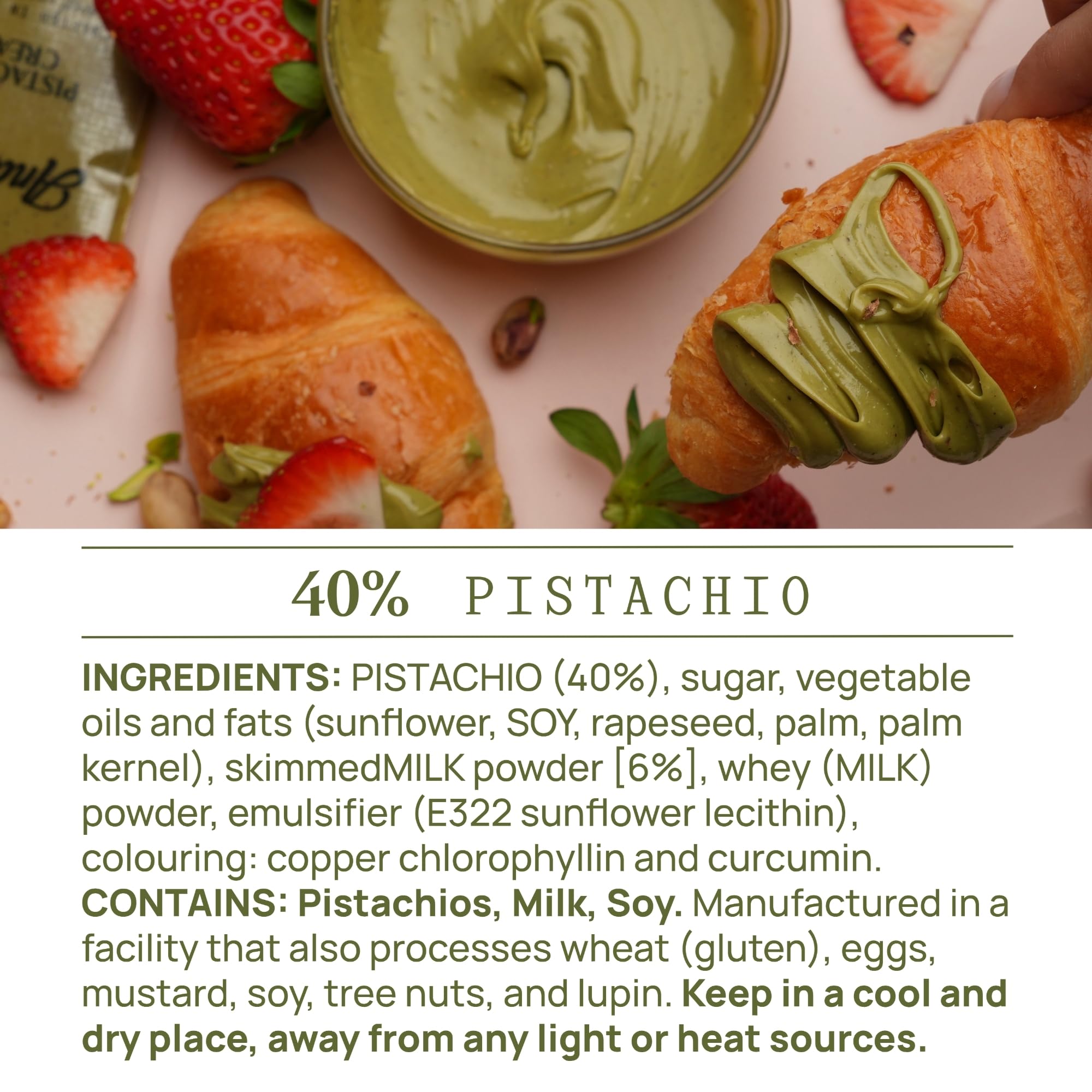 Andrella - 500g (18 oz) Premium Sicilian Pistachio Cream 40% - Italian Pistachio Spread - Gourmet Pistachio Butter for Desserts, Pastries & Croissants
