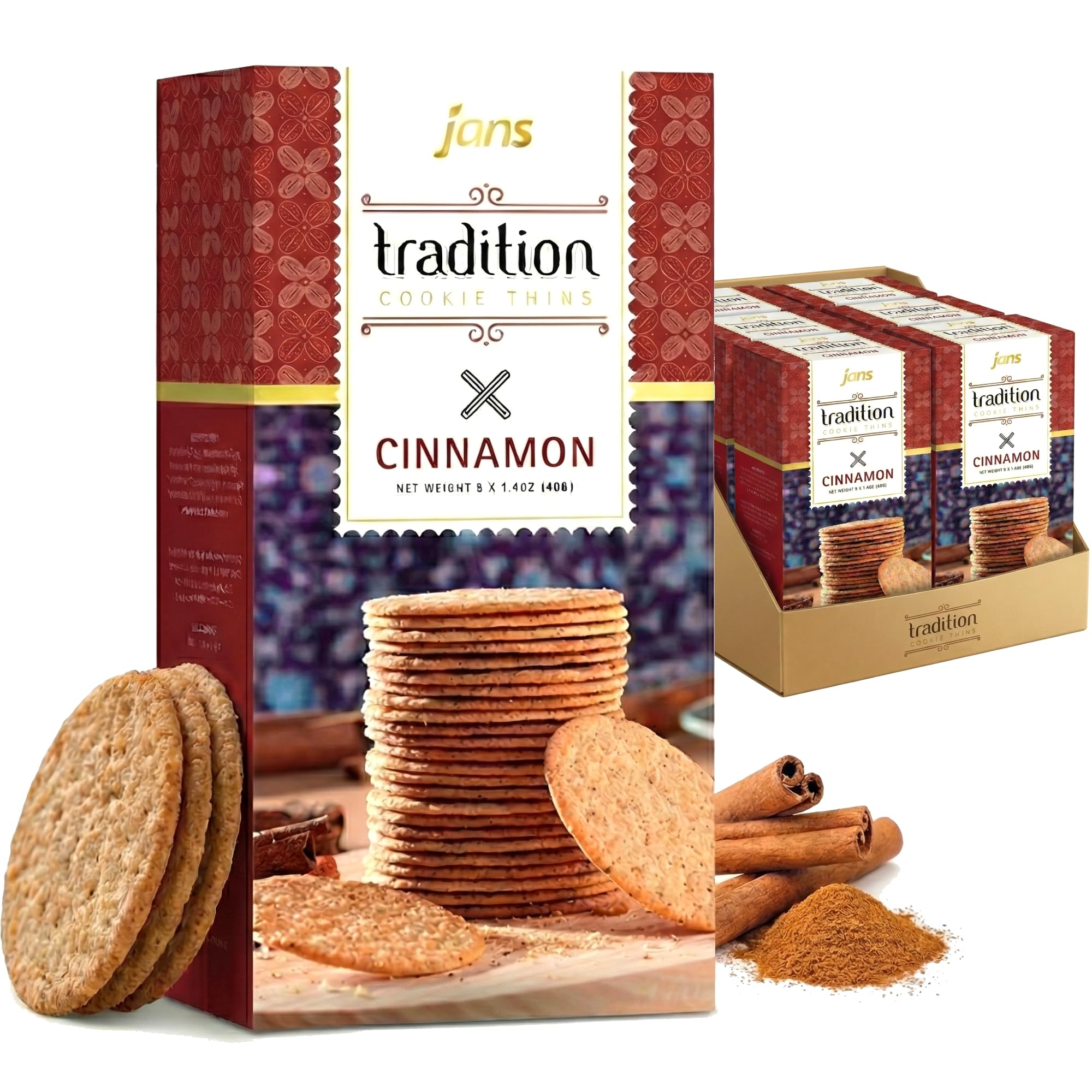 Jans Tradition Cookie Thins, Cinnamon Flavor Baked Crackers, 4.2 oz (Pack of 6)