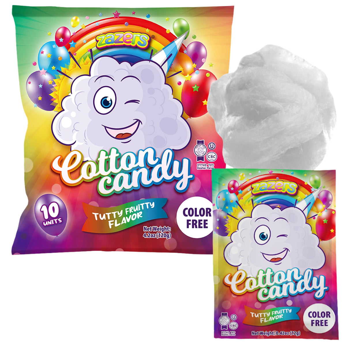 White Cotton Candy 10-Pack, Tutti Frutti - Dye Free Party Favors, Kosher